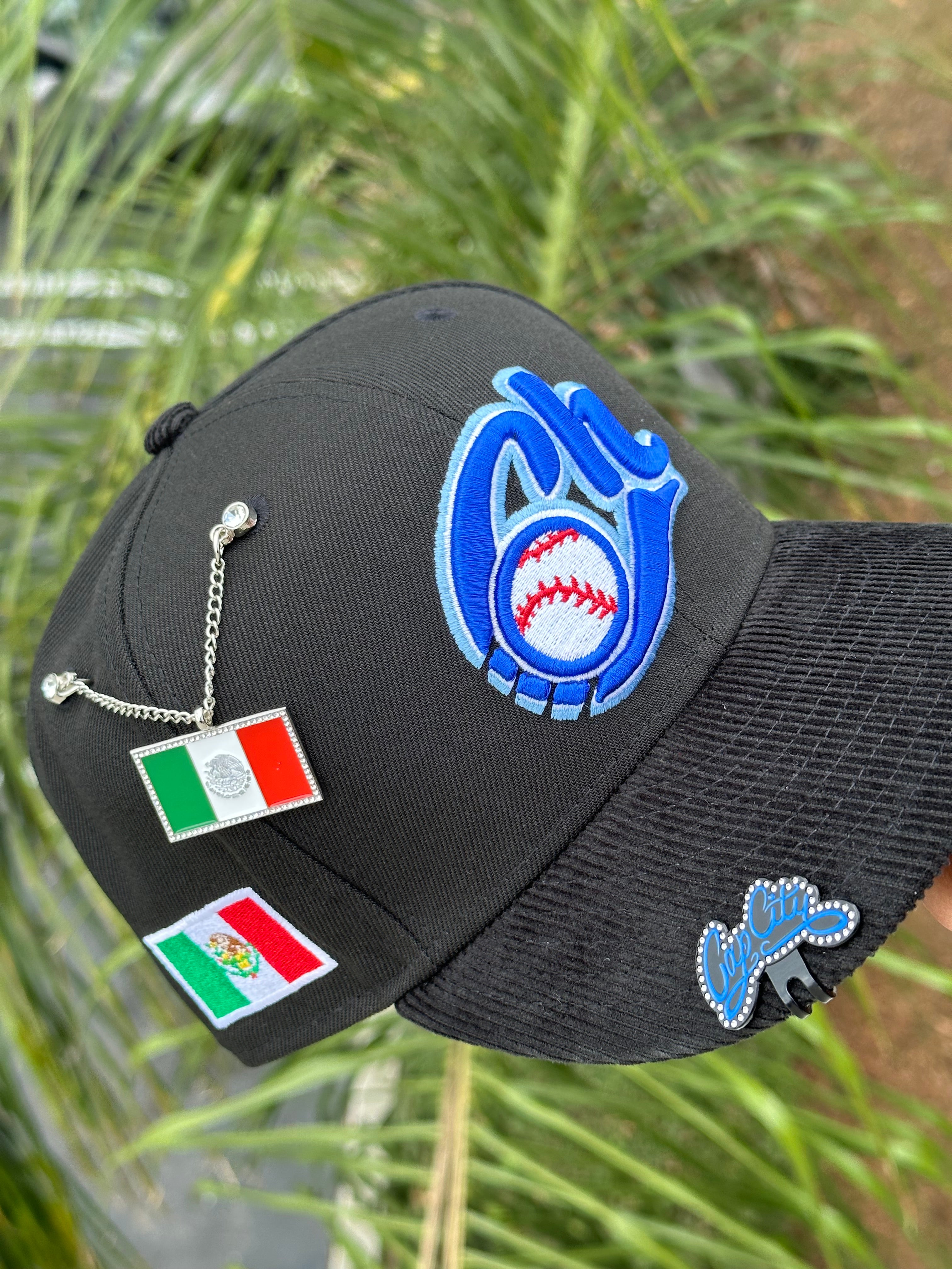 NEW ERA EXCLUSIVE 59FIFTY BLACK/CORDUROY CHARROS DE JALISCO W/ MEXICO FLAG SIDE PATCH
