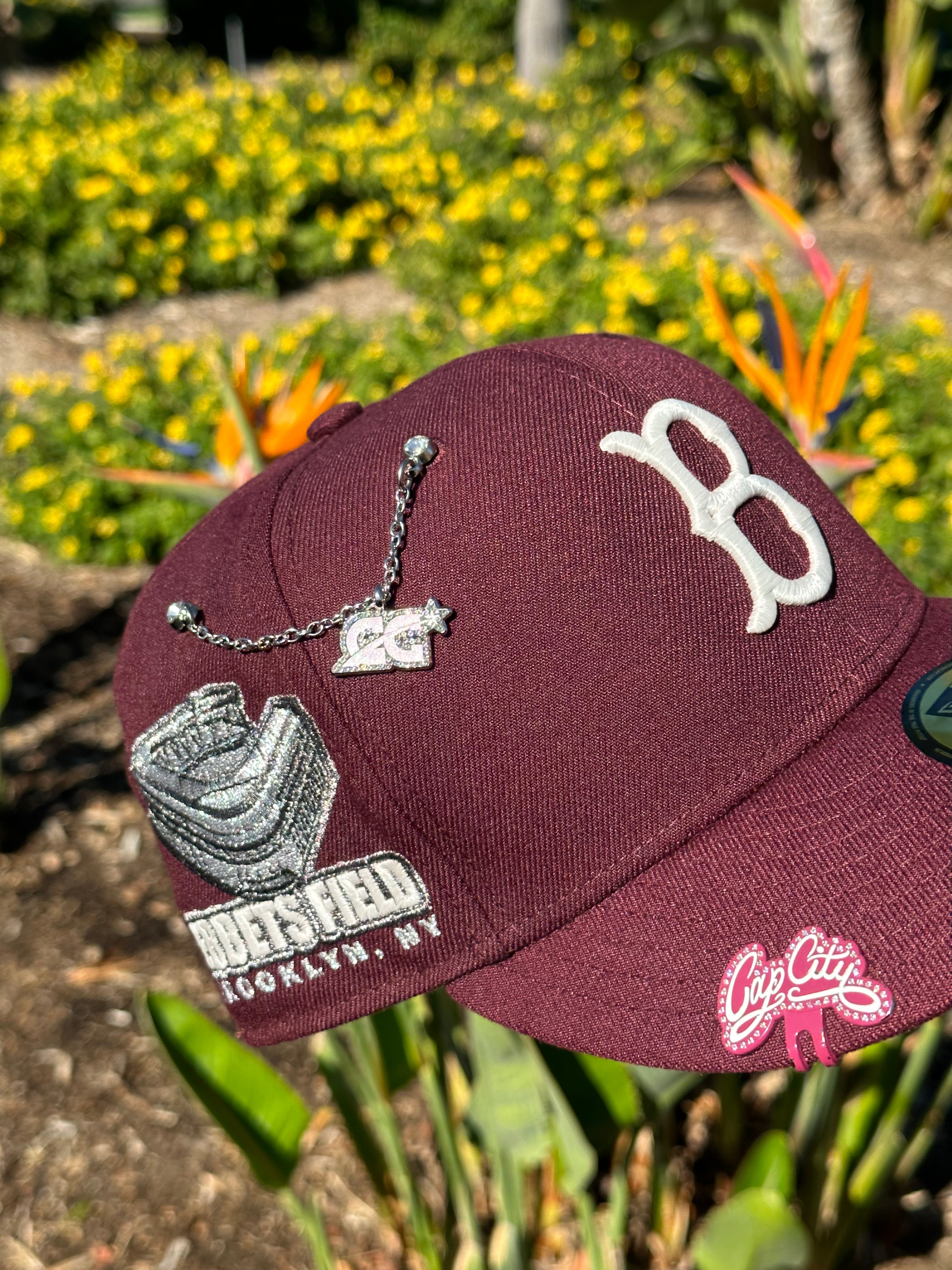NEW ERA EXCLUSIVE 59FIFTY BURGUNDY BROOKLYN DODGERS W/ "EBBETS FIELD SIDE PATCH