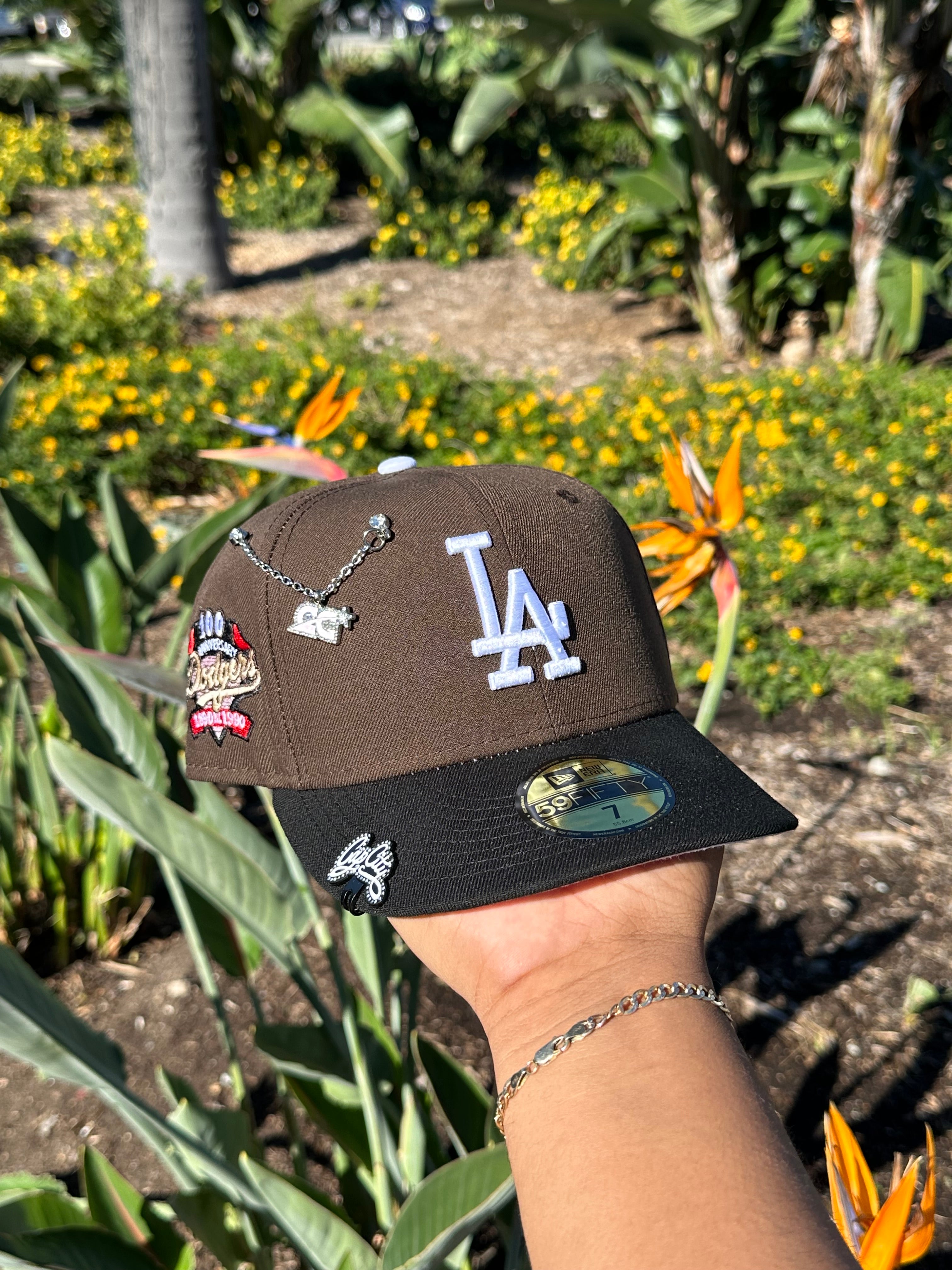 NEW ERA EXCLUSIVE 59FIFTY MOCHA/BLACK LOS ANGELES DODGERS W/ 100TH ANNIVERSARY PATCH