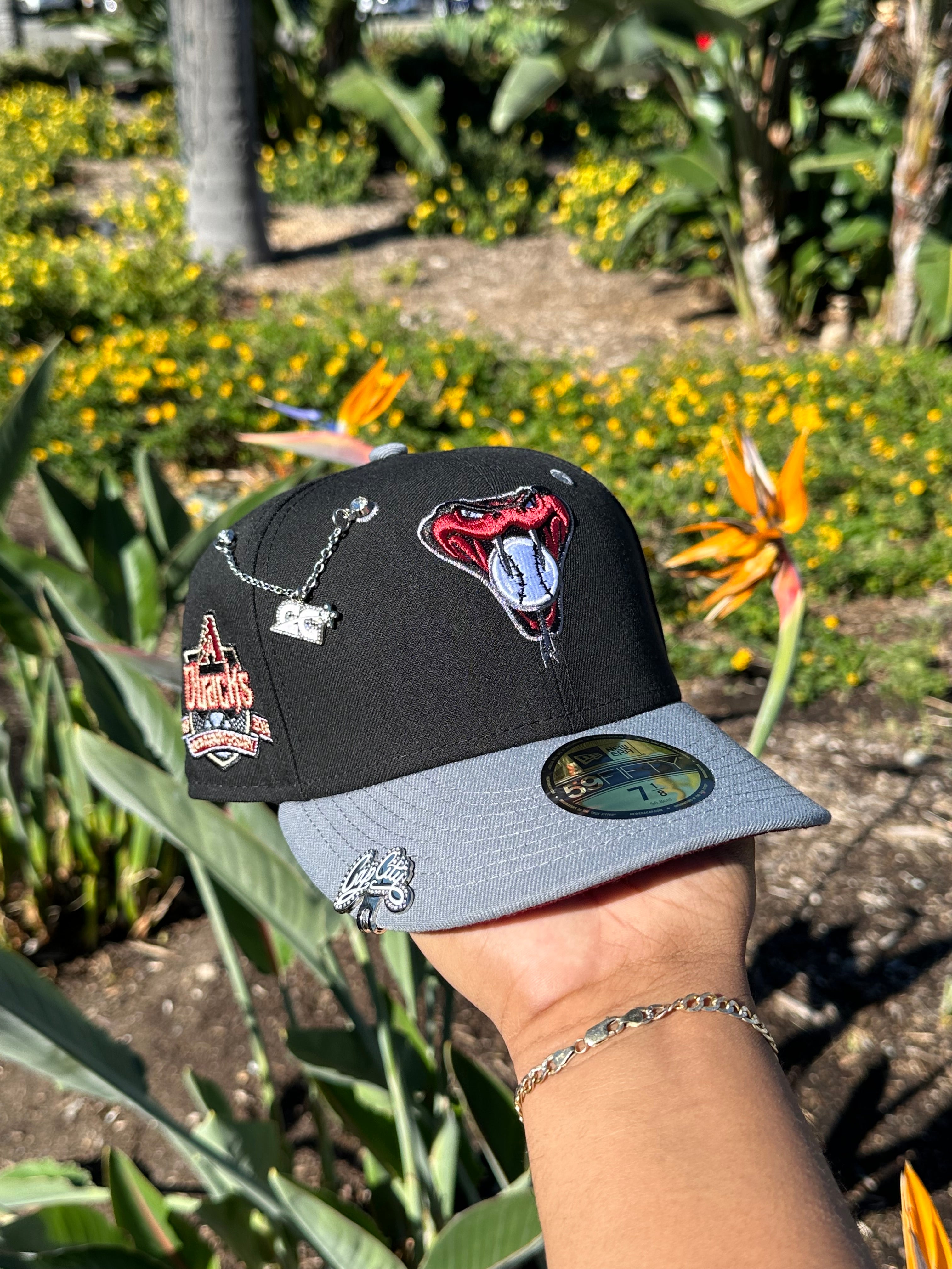NEW ERA EXCLUSIVE 59FIFTY BLACK/GREY ARIZONA DIAMONDBACKS W/ 10TH ANNIVERSARY SIDE PATCH