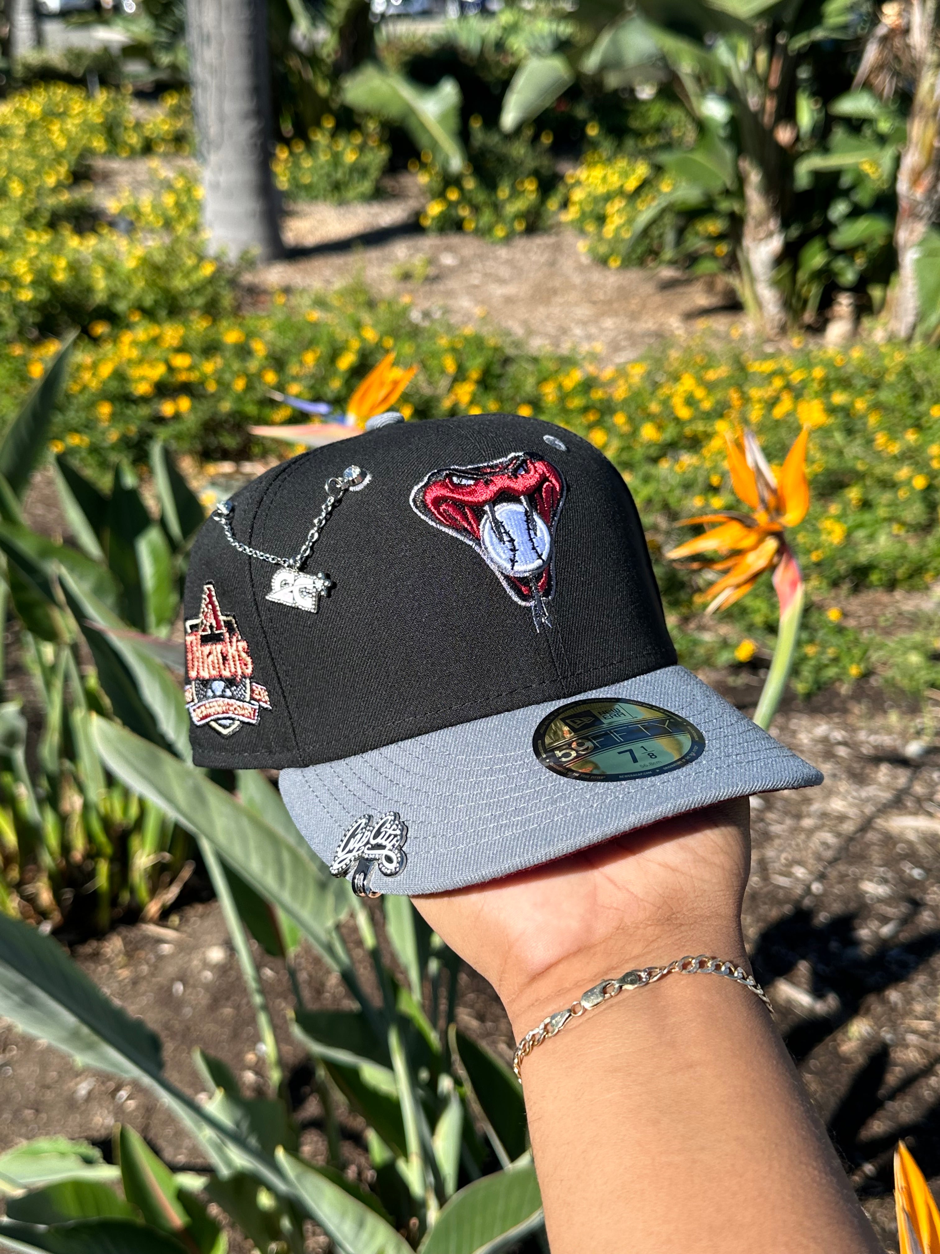 NEW ERA EXCLUSIVE 59FIFTY BLACK/GREY ARIZONA DIAMONDBACKS W/ 10TH ANNIVERSARY SIDE PATCH