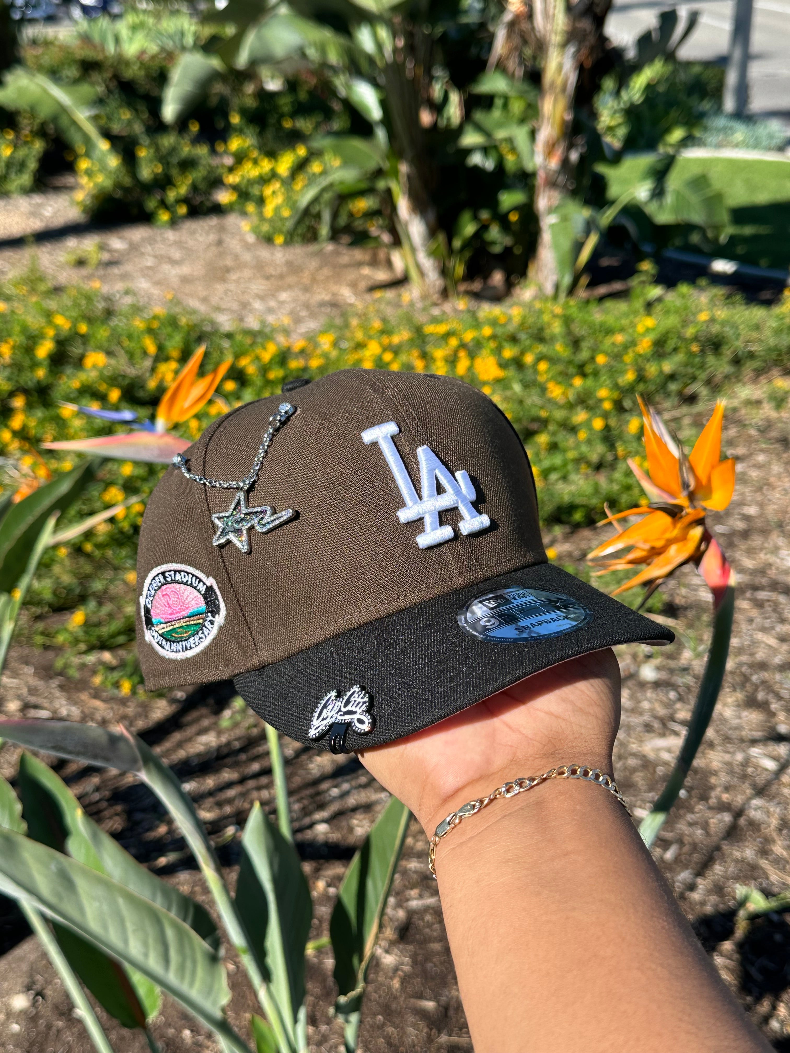 NEW ERA EXCLUSIVE 9FIFTY MOCHA/BLACK LOS ANGELES DODGERS SNAPBACK W/ 50TH ANNIVERSARY PATCH