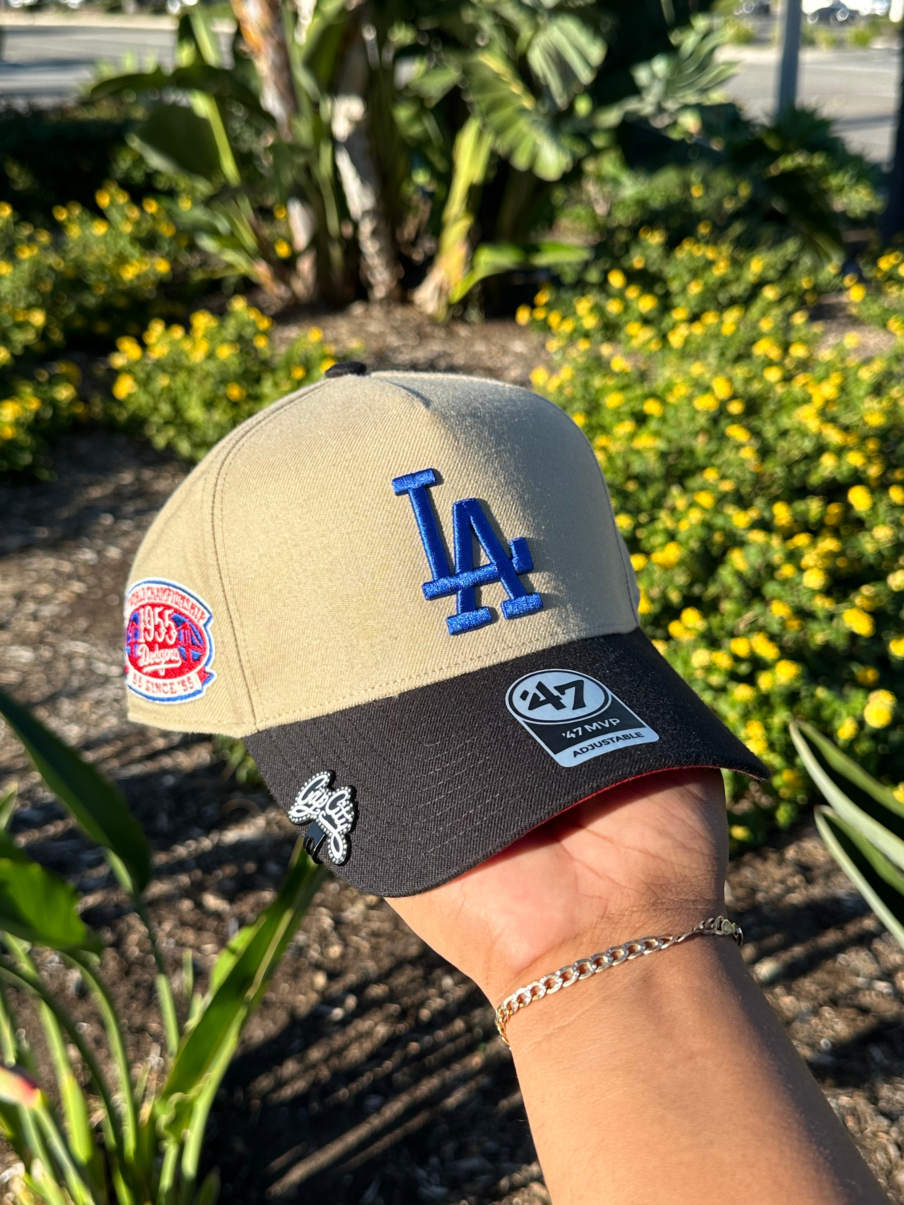 KHAKI/BLACK LOS ANGELES DODGERS '47 A-FRAME ADJUSTABLE SNAPBACK W/ 1ST WORLD CHAMPIONSHIP PATCH