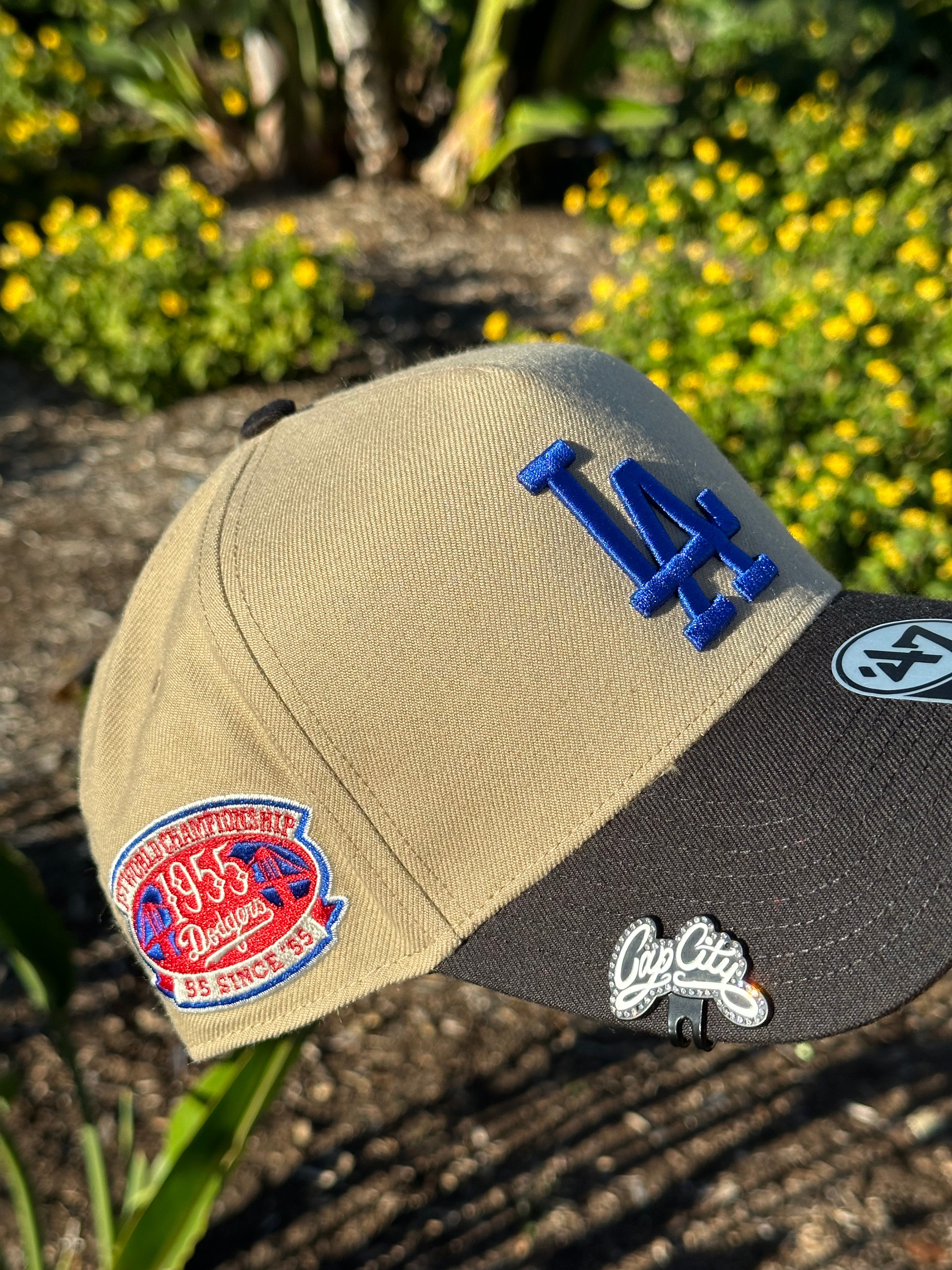 KHAKI/BLACK LOS ANGELES DODGERS '47 A-FRAME ADJUSTABLE SNAPBACK W/ 1ST WORLD CHAMPIONSHIP PATCH