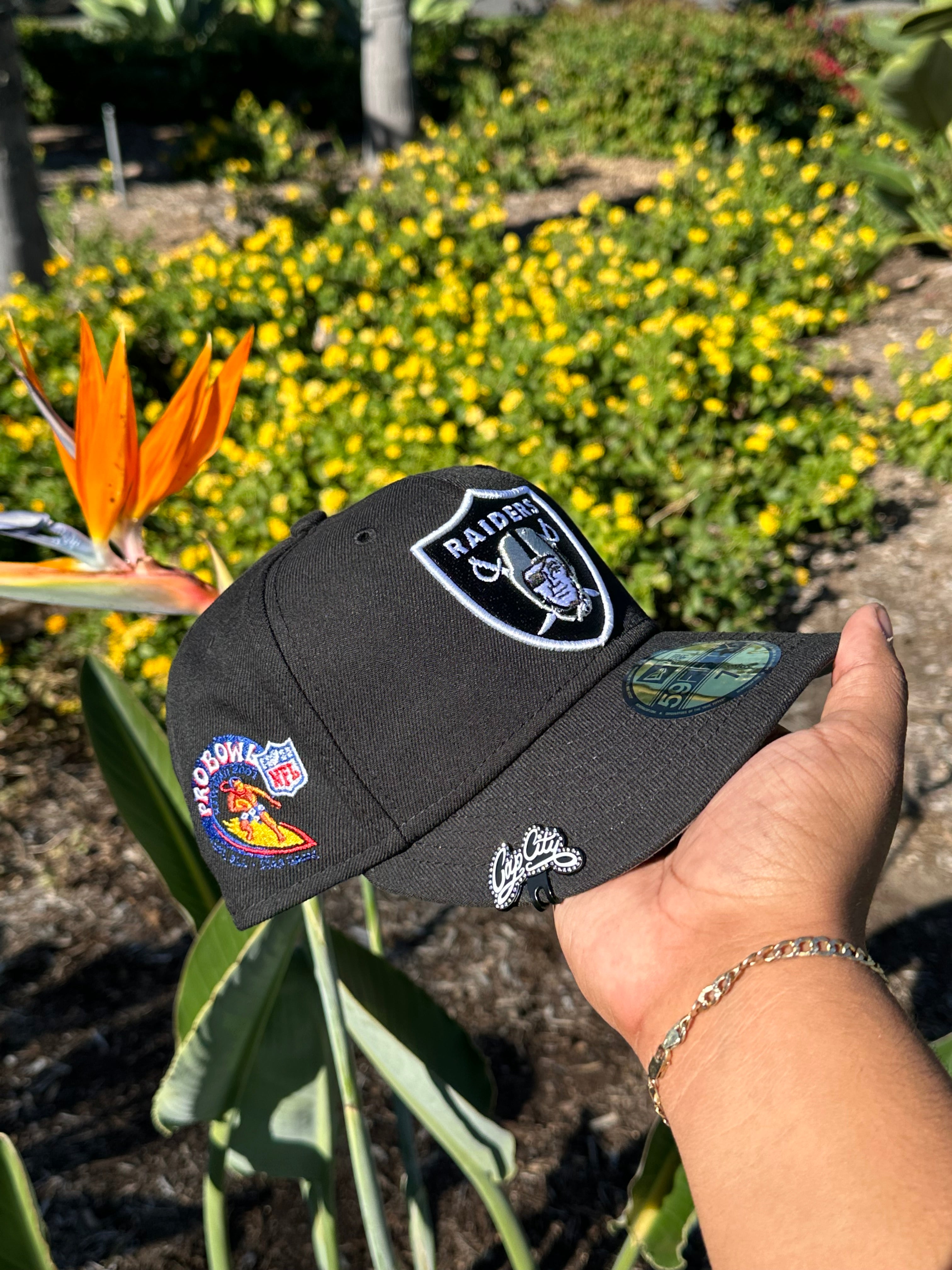 NEW ERA EXCLUSIVE 59FIFTY BLACK LAS VEGAS RAIDERS W/ PROBOWL SIDE PATCH