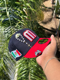 NEW ERA EXCLUSIVE 59FIFTY NAVY CORDUROY/RED MEXICO TWO TONE W/ MEXICO FLAG SIDE PATCH (GREEN UV)