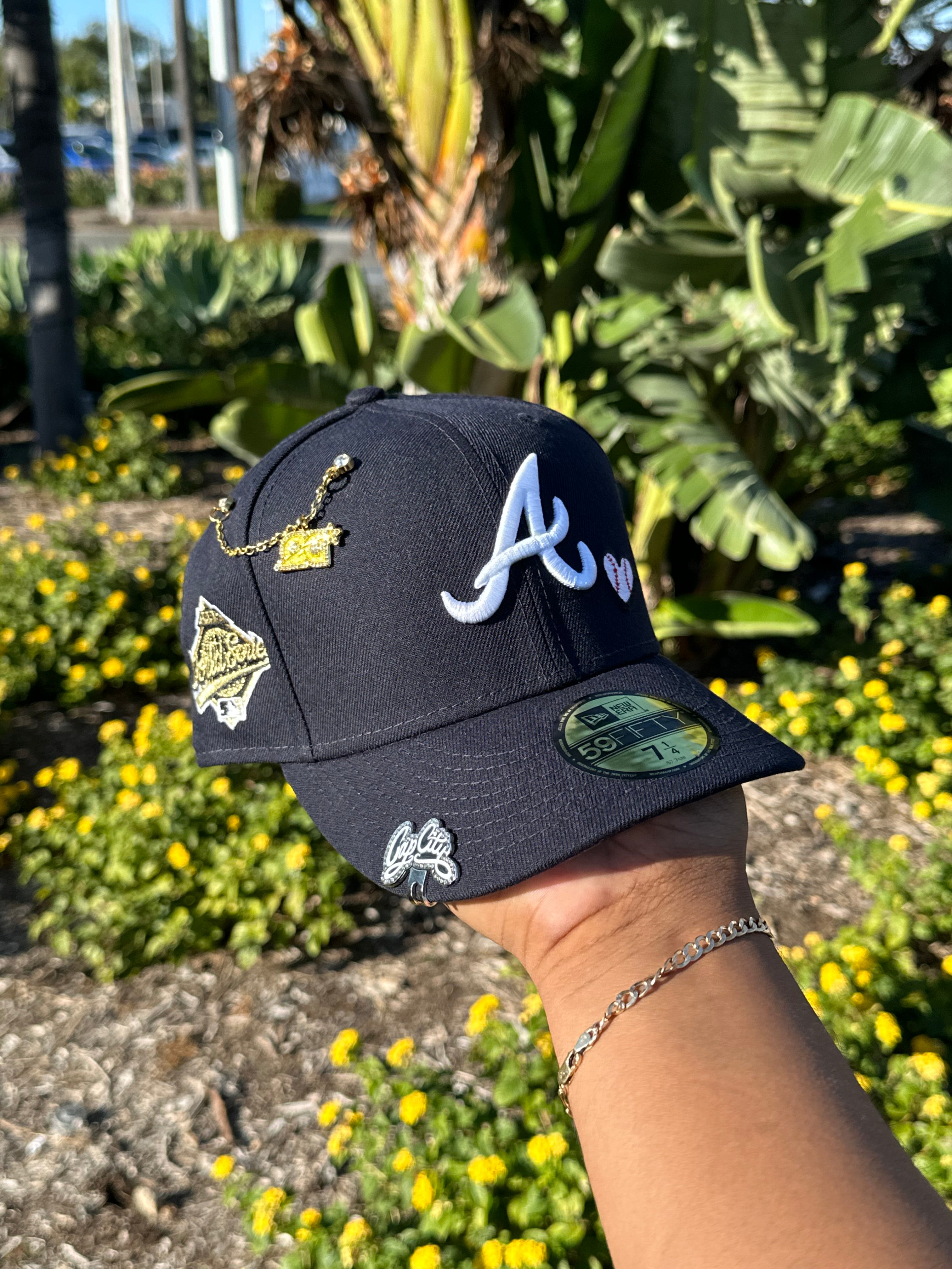 NEW ERA 59FIFTY NAVY ATLANTA BRAVES LOVE & HUSTLE W/ 1993 WORLD SERIES PATCH