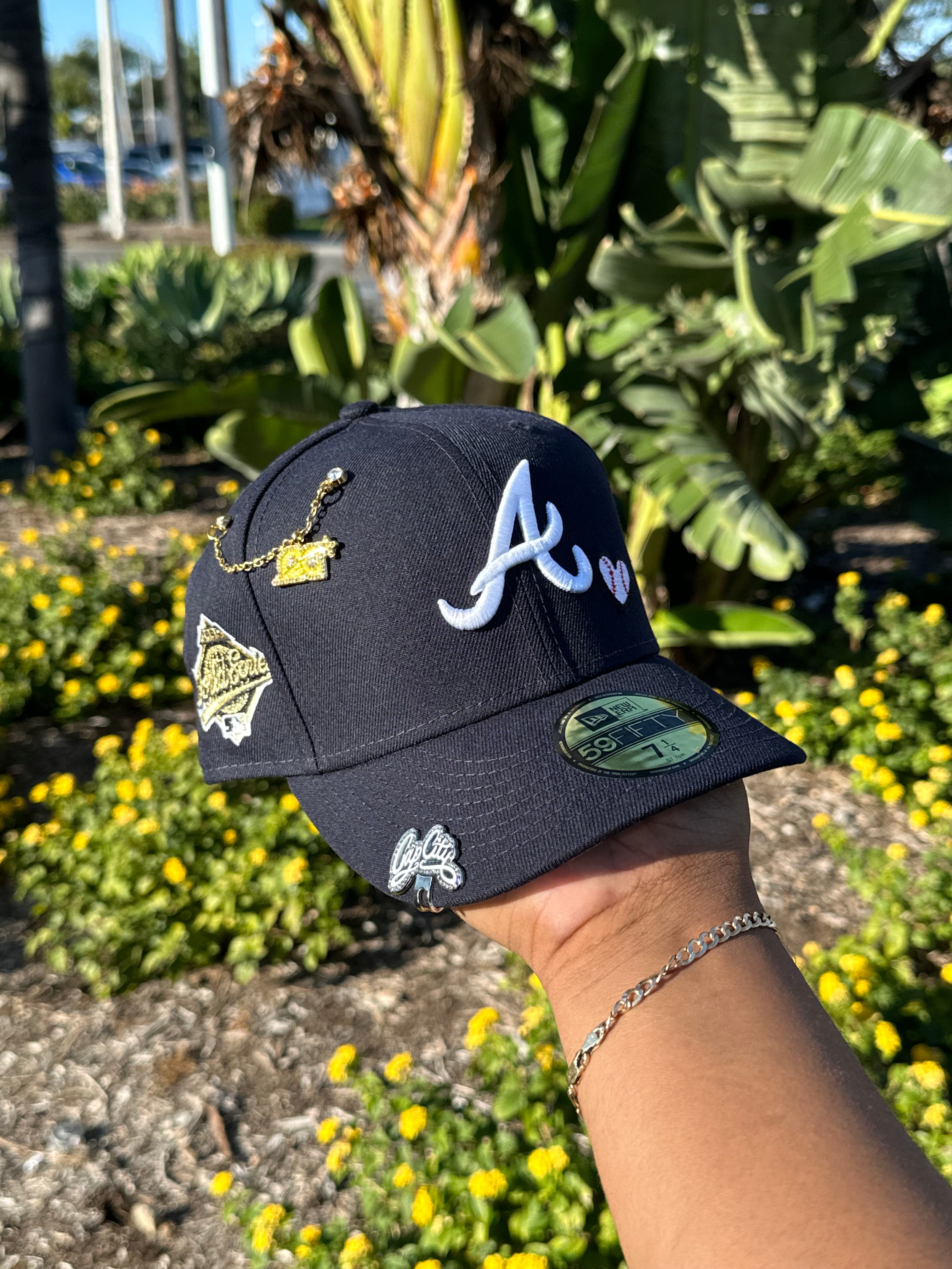 NEW ERA 59FIFTY NAVY ATLANTA BRAVES LOVE & HUSTLE W/ 1993 WORLD SERIES PATCH