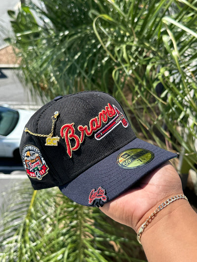 NEW ERA EXCLUSIVE 59FIFTY CORDUROY/NAVY ATLANTA BRAVES W/ 2017 INAUGURAL SEASON PATCH (GREEN UV) VERY LIMITED