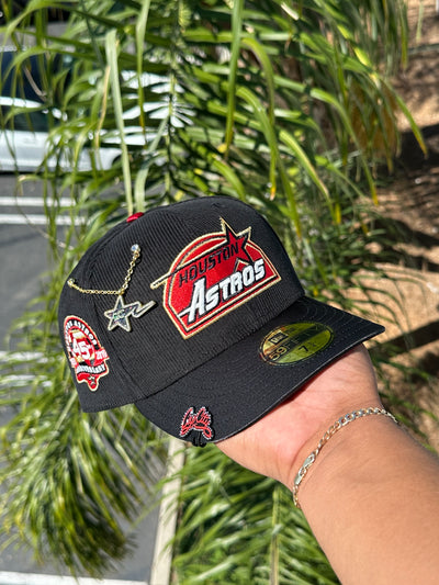 NEW ERA EXCLUSIVE 59FIFTY CORDUROY/SATIN HOUSTON ASTROS W/ 45TH ANNIVERSARY PATCH (RED SATIN UV) VERY LIMITED