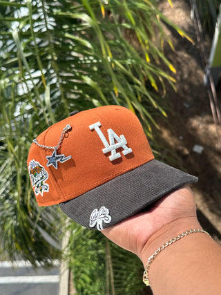 NEW ERA EXCLUSIVE 59FIFTY RUST/CORDUROY LOS ANGELES DODGERS W/ 100TH ANNIVERSARY PATCH (GREEN UV)