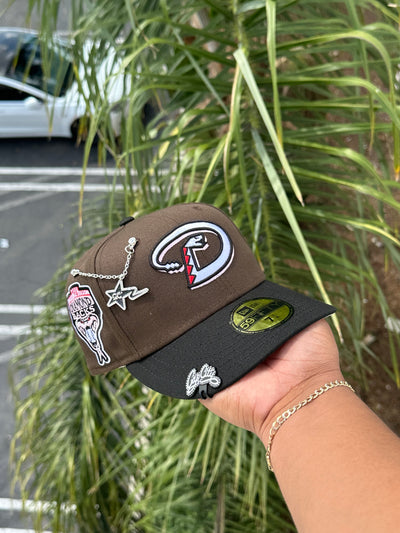 NEW ERA EXCLUSIVE 59FIFTY MOCHA/BLACK ARIZONA DIAMONDBACKS W/ 1998 INAUGURAL SEASON SIDEPATCH (PINK UV) VERY LIMITED