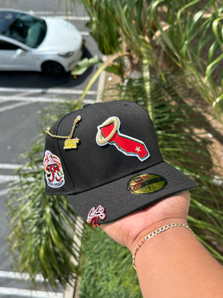 NEW ERA 59FIFTY BLACK ANAHEIM ANGELS W/ 35TH ANNIVERSARY PATCH (GREEN UV)