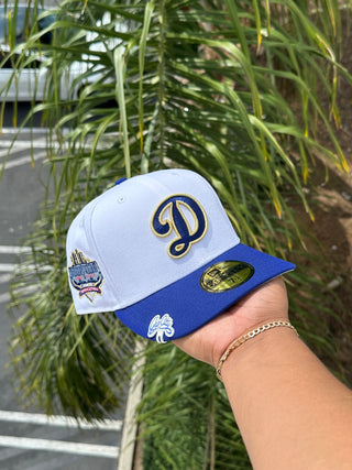 NEW ERA EXCLUSIVE 59FIFTY WHITE/BLUE LOS ANGELES DODGERS W/ 40TH ANNIVERSARY (GREY UV)