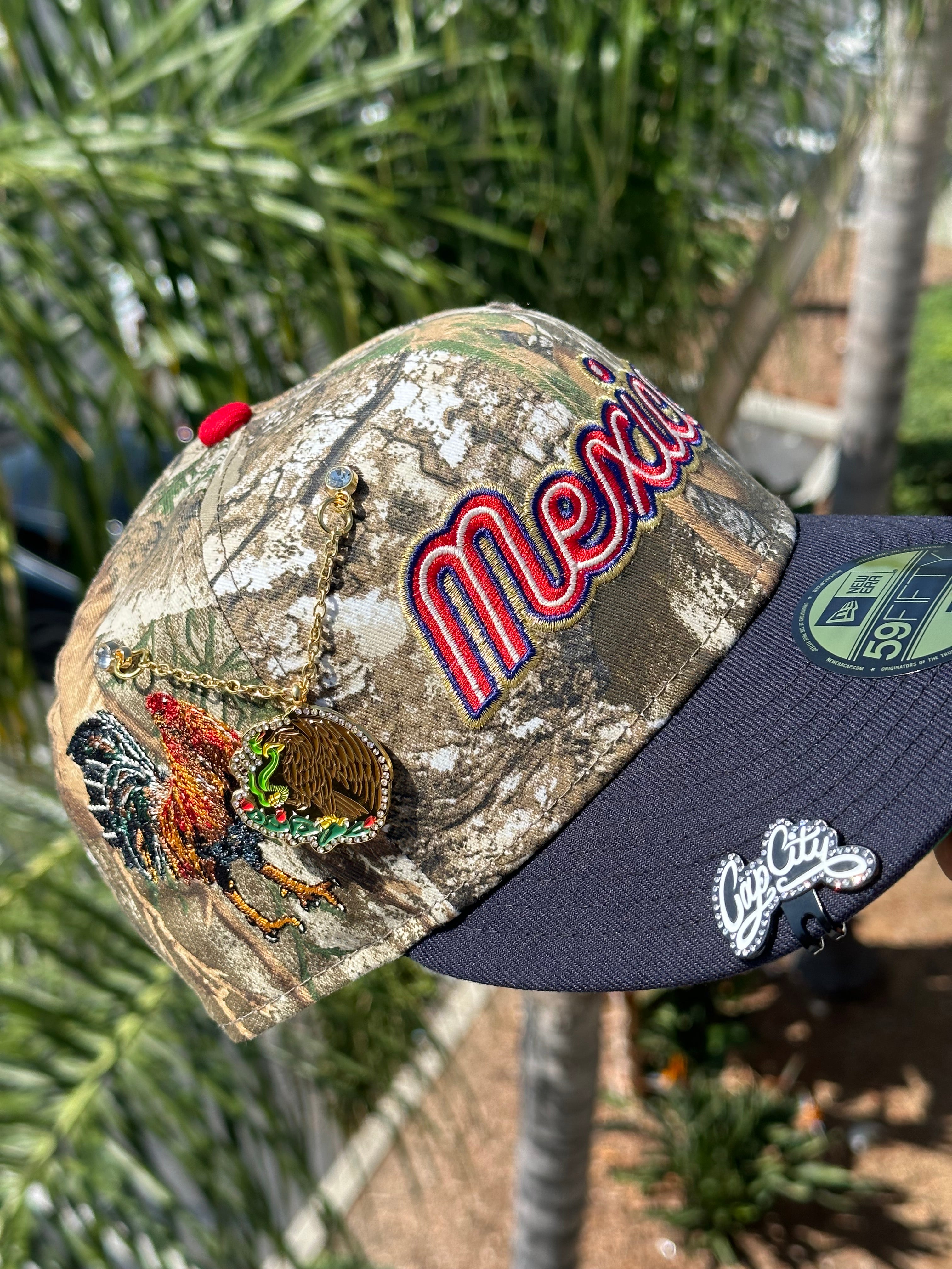NEW ERA EXCLUSIVE 59FIFTY REALTREE/NAVY MEXICO SCRIPT W/ "EL GALLO" SIDE PATCH