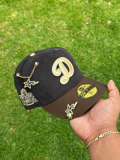 NEW ERA EXCLUSIVE 59FIFTY CORDUROY/WALNUT LOS ANGELES DODGERS W/ 2020 WORLD SERIES CHAMPIONS PATCH (GREY UV)