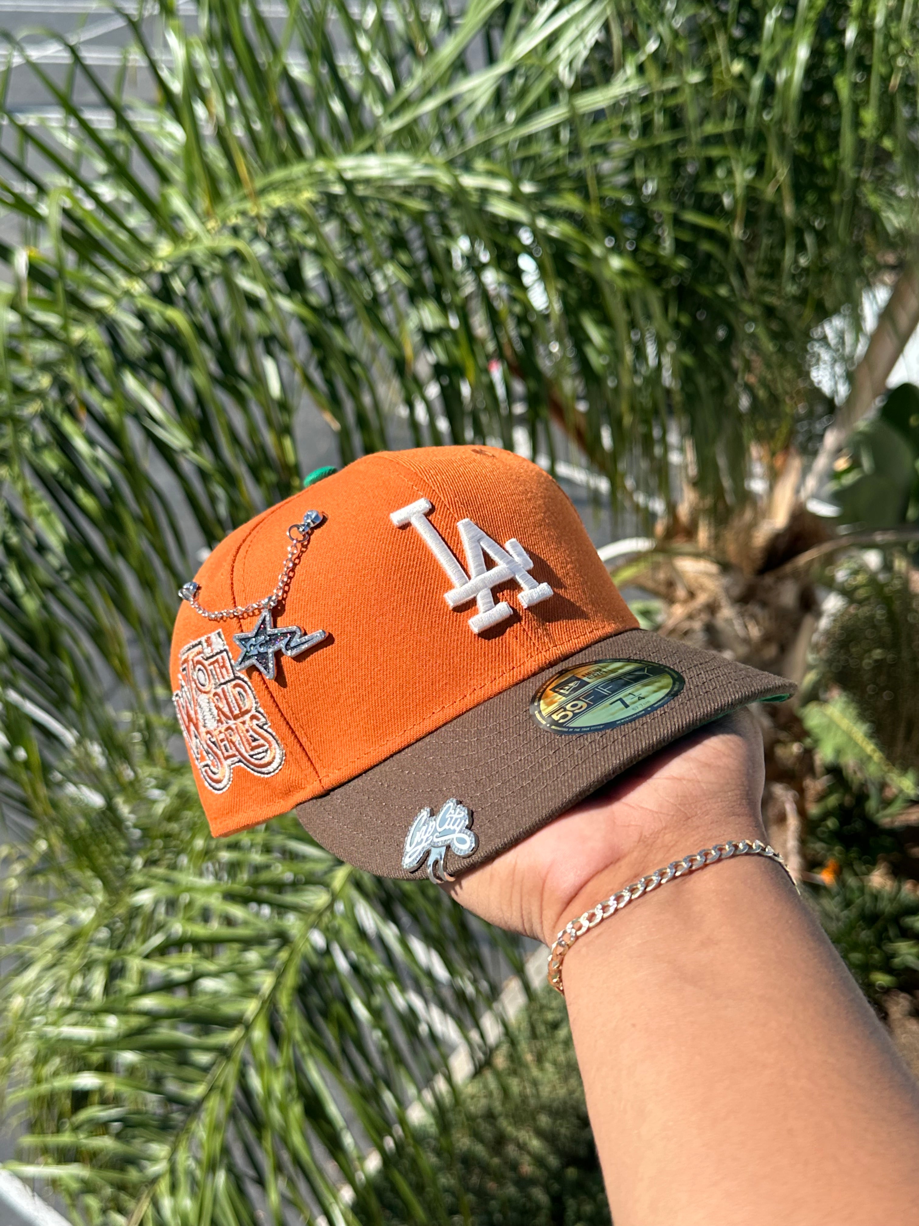 NEW ERA EXCLUSIVE 59FIFTY ORANGE/BROWN LOS ANGELES DODGERS W/ 75TH WORLD SERIES PATCH