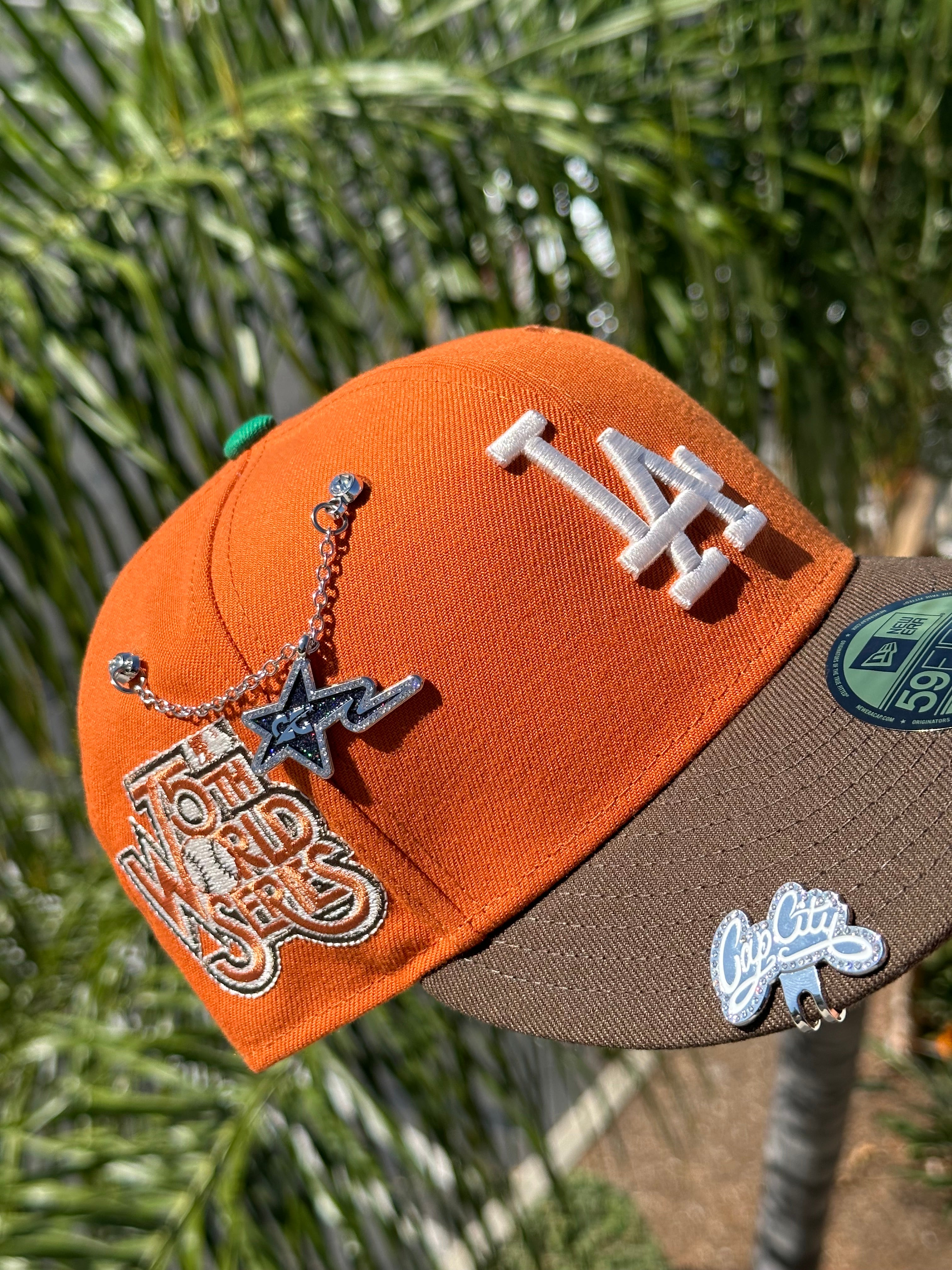 NEW ERA EXCLUSIVE 59FIFTY ORANGE/BROWN LOS ANGELES DODGERS W/ 75TH WORLD SERIES PATCH