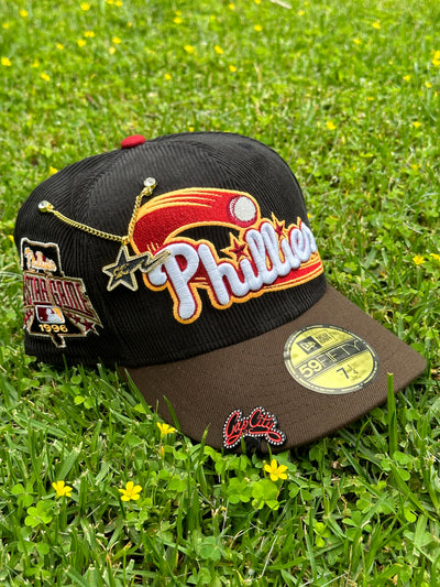 NEW ERA EXCLUSIVE 59FIFTY CORDUROY/WALNUT PHILADELPHIA PHILLIES W/ 1996 ALL STAR GAME PATCH (RED UV)