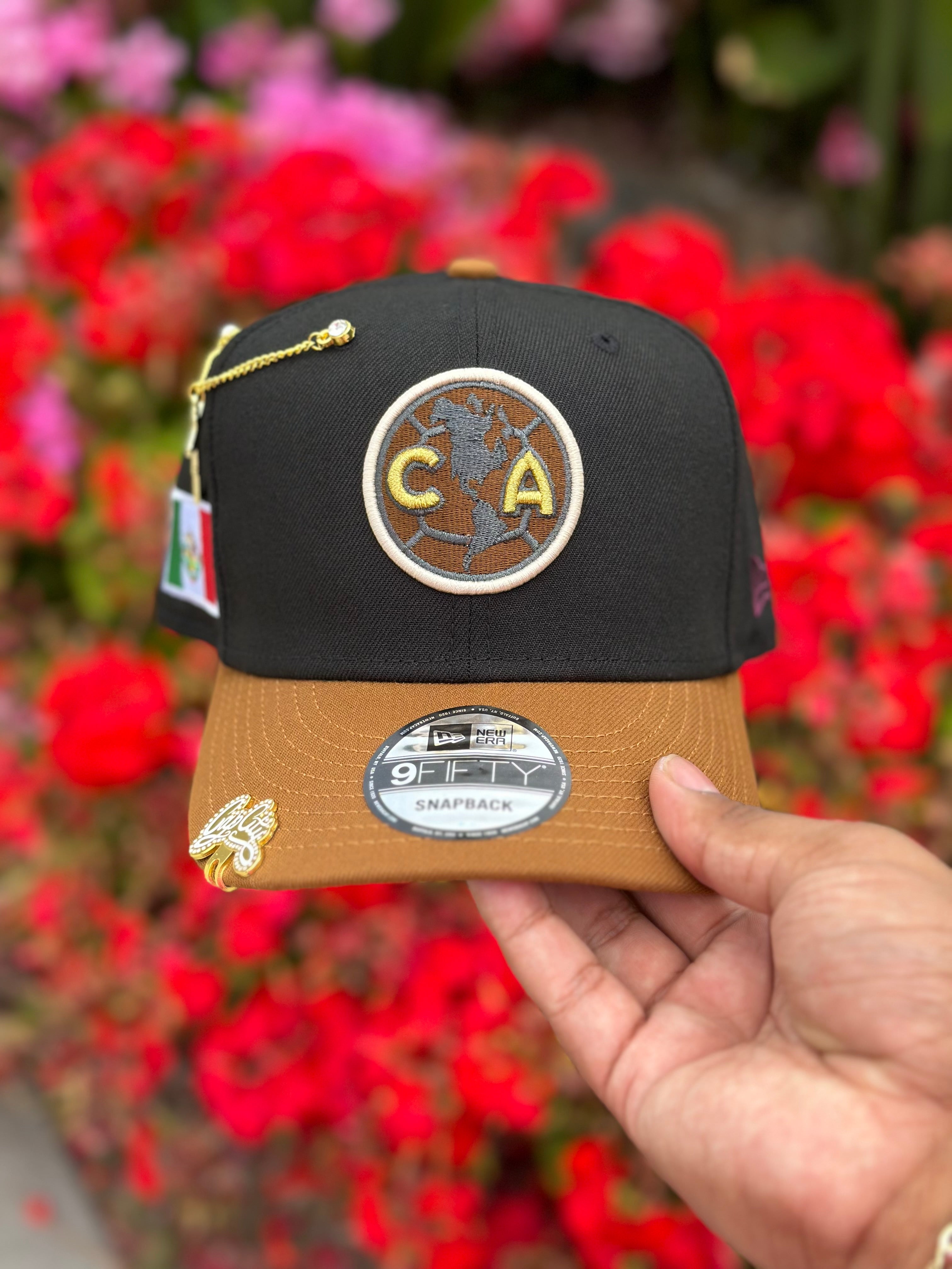 NEW ERA EXCLUSIVE 9FIFTY BLACK/WALNUT "CLUB AMERICA" SNAPBACK W/MEXICO FLAG SIDEPATCH