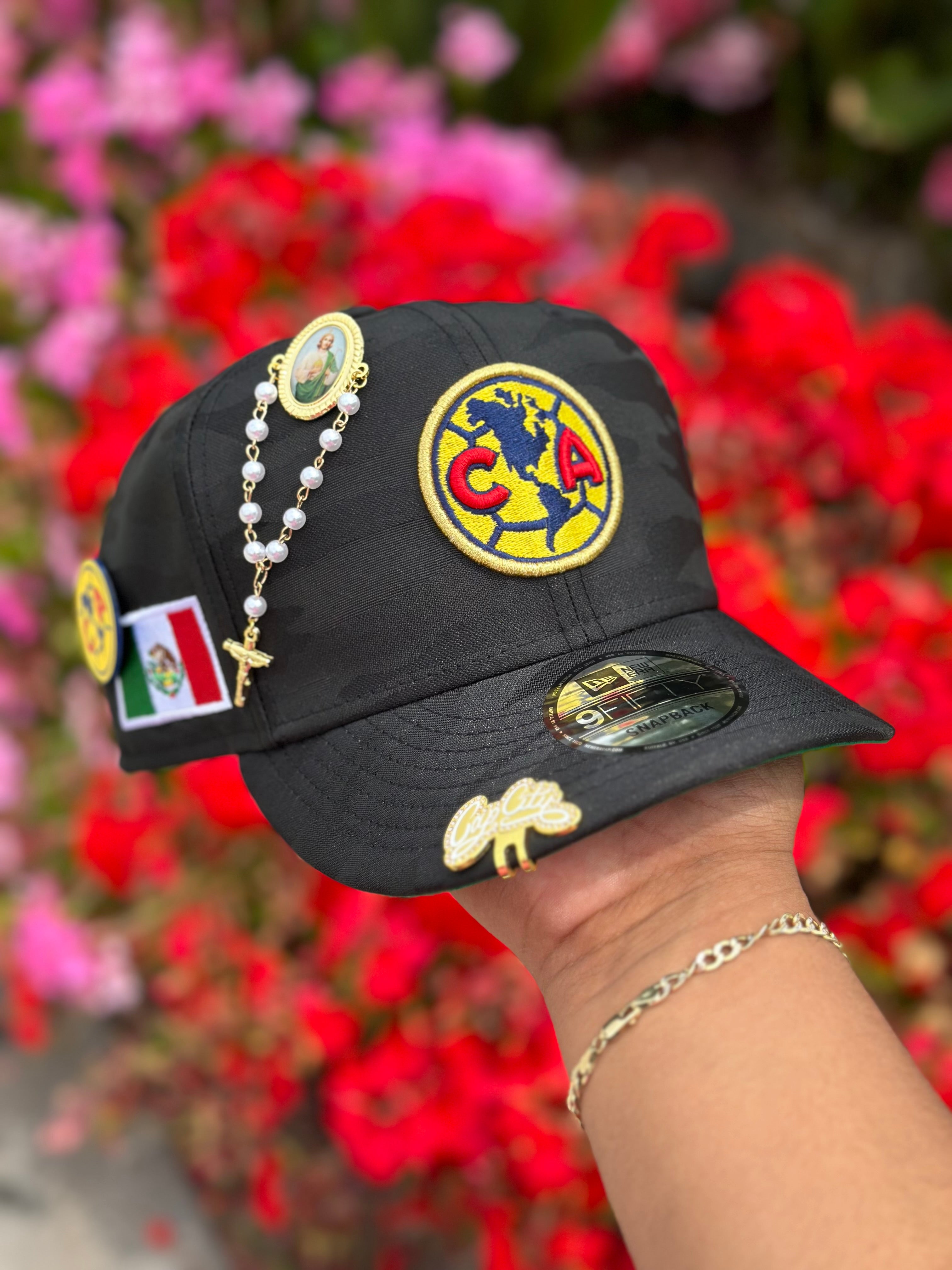 NEW ERA EXCLUSIVE 9FIFTY BLACK CAMO "CLUB AMERICA" SNAPBACK W/MEXICO FLAG SIDE PATCH