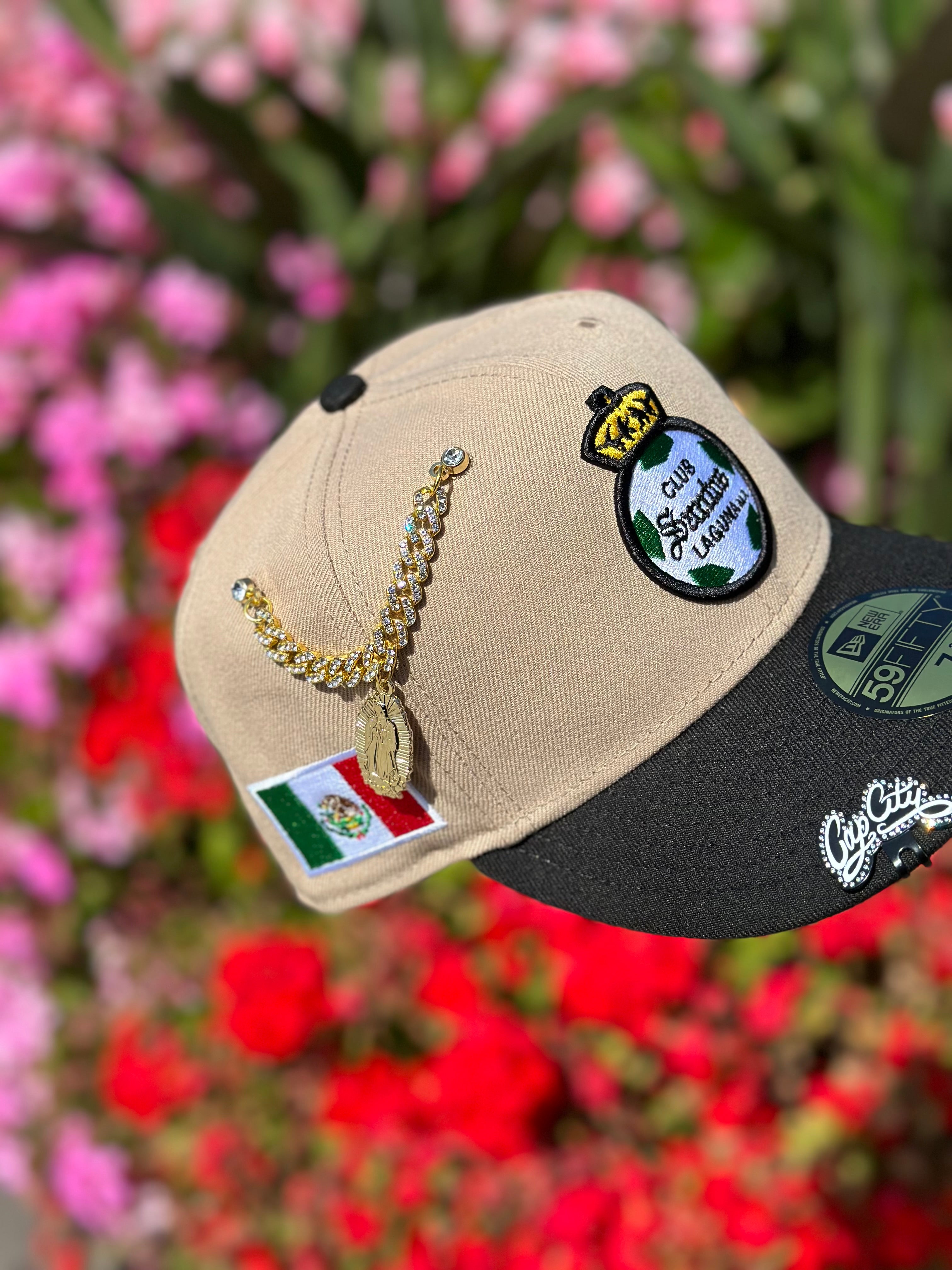 NEW ERA EXCLUSIVE 59FIFTY KHAKI/BLACK "SANTOS LAGUNA" W/ MEXICO FLAG SIDEPATCH