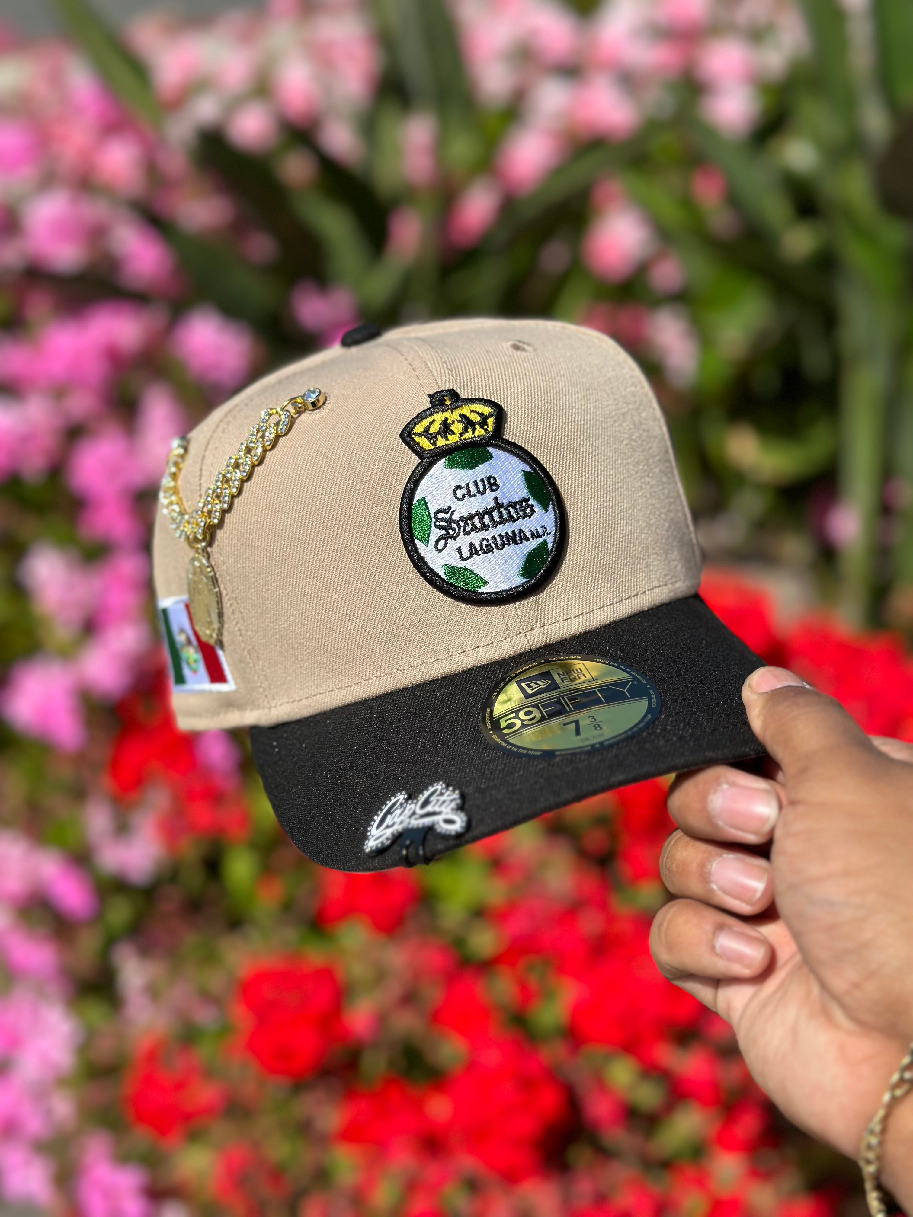 NEW ERA EXCLUSIVE 59FIFTY KHAKI/BLACK "SANTOS LAGUNA" W/ MEXICO FLAG SIDEPATCH