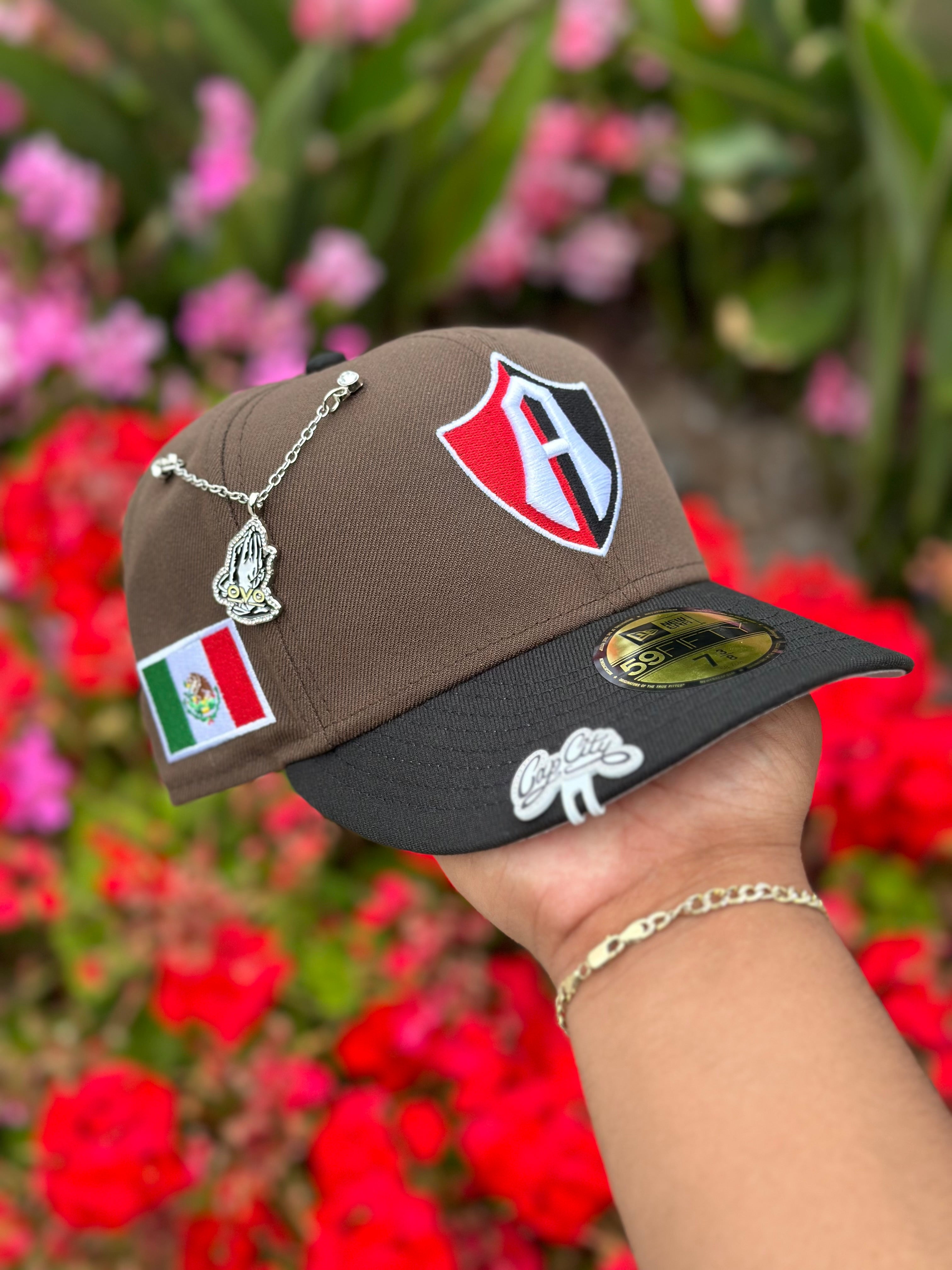 NEW ERA EXCLUSIVE 59FIFTY MOCHA/BLACK "ATLAS DE GUADALAJARA" W/ MEXICO FLAG SIDE PATCH