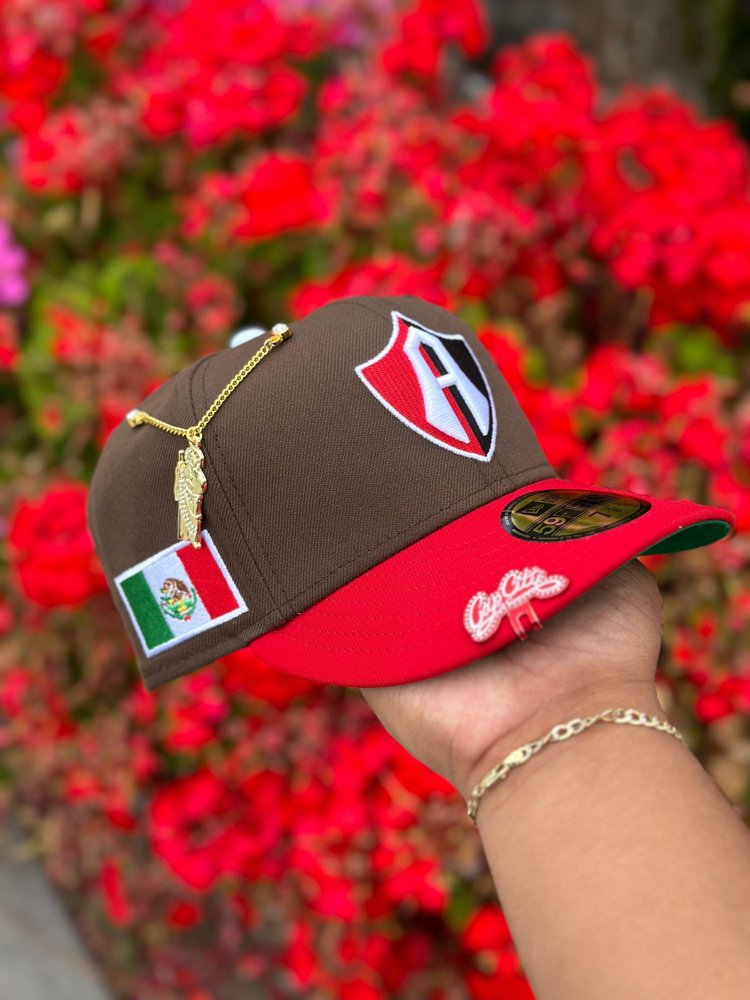 NEW ERA EXCLUSIVE 59FIFTY MOCHA/RED "ATLAS DE GUADALAJARA" W/ MEXICO FLAG SIDE PATCH