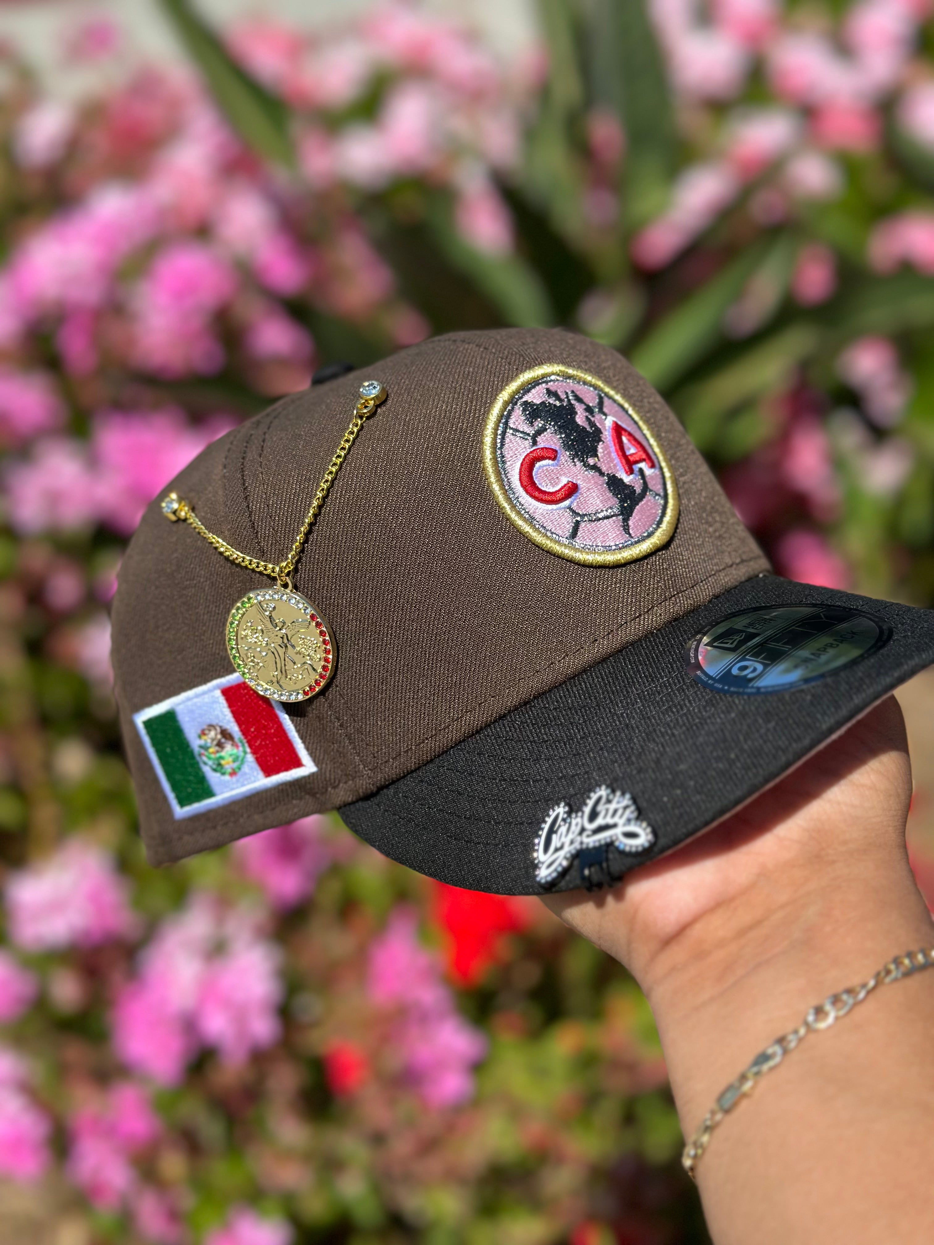 NEW ERA EXCLUSIVE 9FIFTY MOCHA/BLACK "CLUB AMERICA" SNAPBACK W/MEXICO FLAG SIDE PATCH