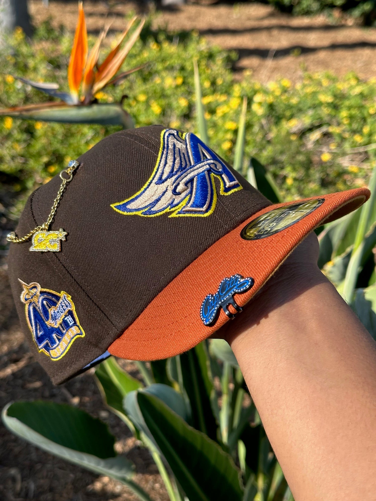 NEW ERA 59FIFTY MOCHA/RUST ORANGE ANAHEIM ANGELS W/ 40TH ANNIVERSARY SIDE PATCH