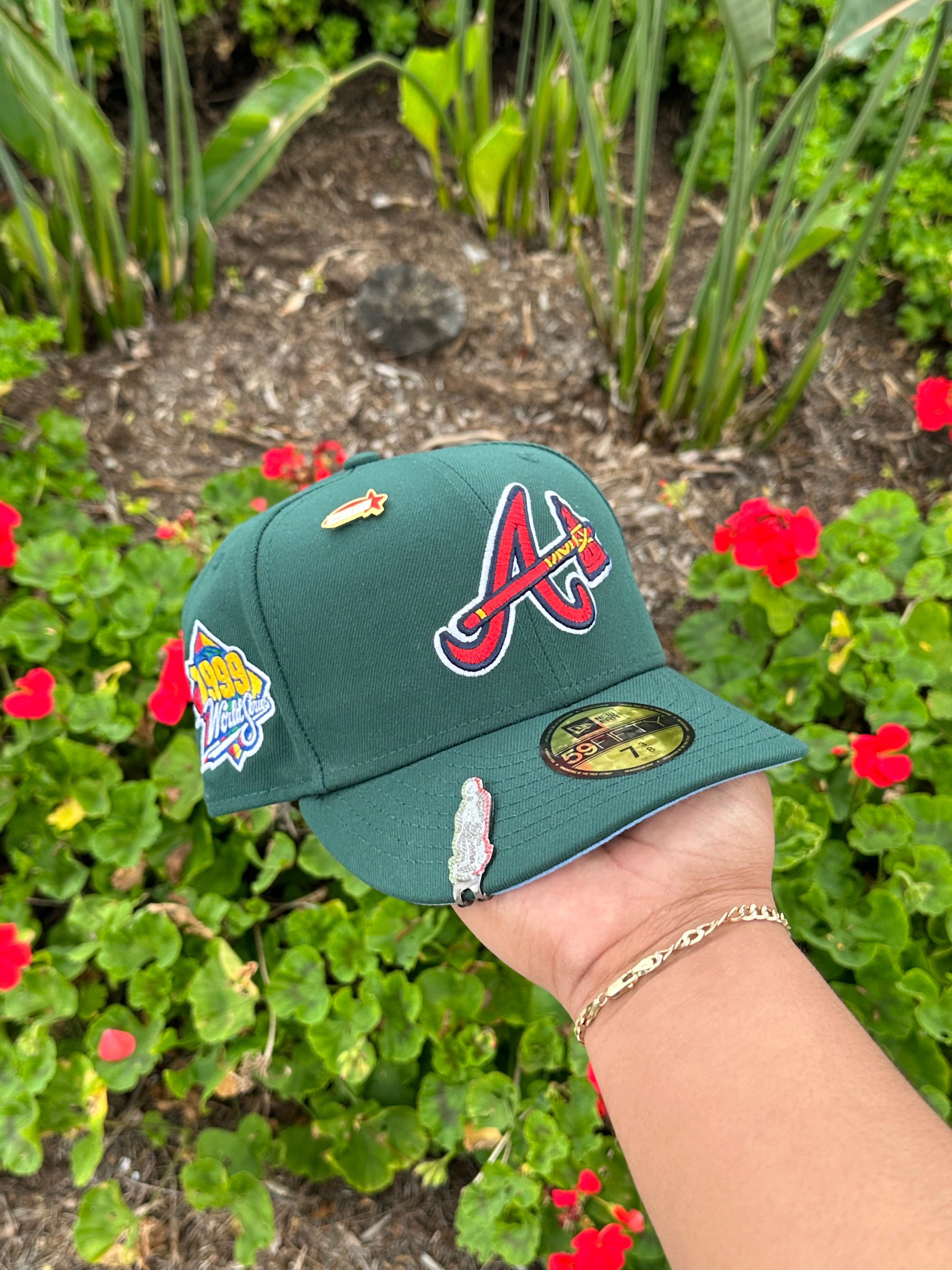NEW ERA EXCLUSIVE 59FIFTY FOREST GREEN ATLANTA BRAVES W/ 1999 WORLD SERIES PATCH