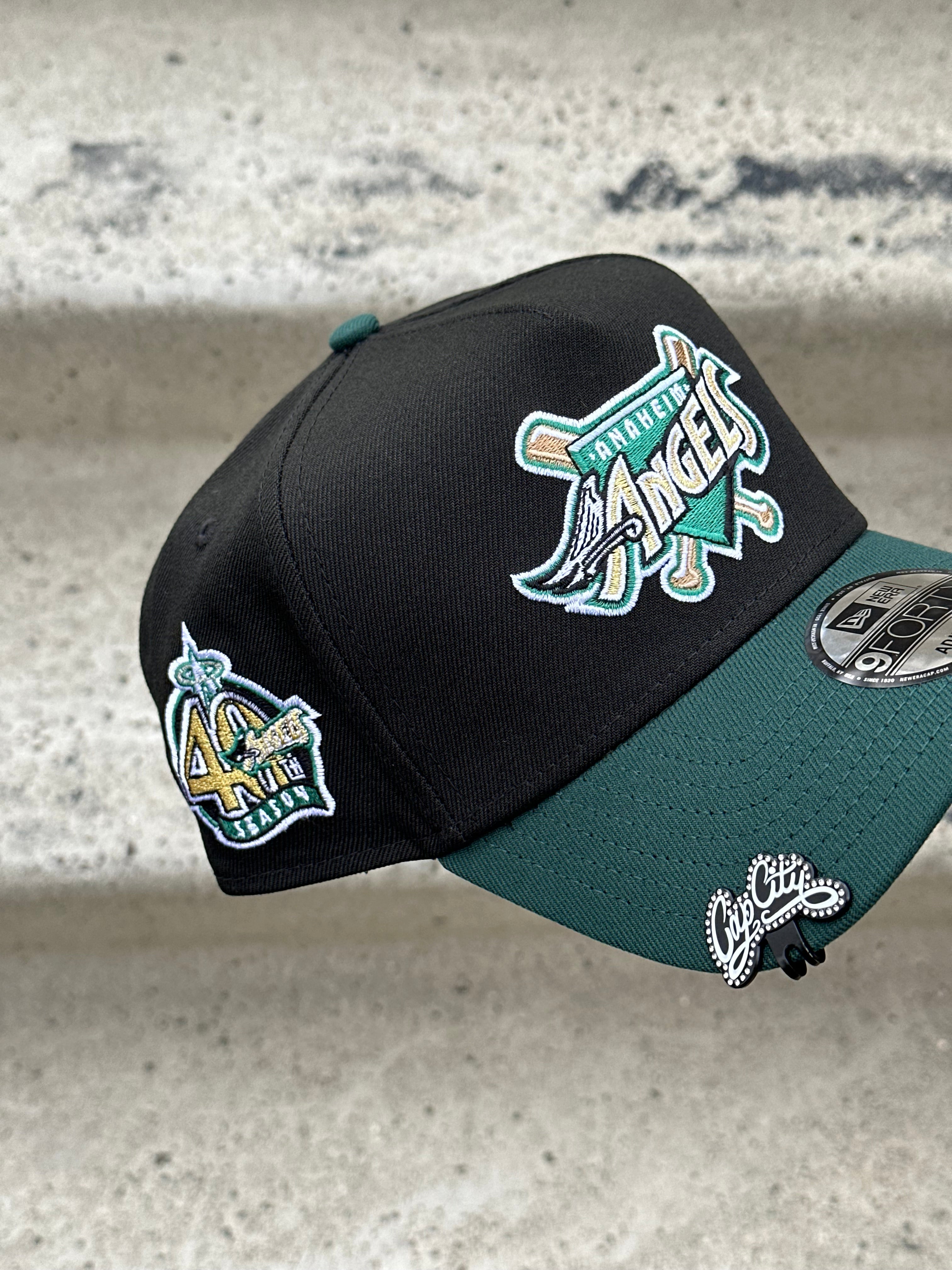 NEW ERA EXCLUSIVE 9FORTY A-FRAME BLACK/GREEN ANAHEIM ANGELS W/ 40TH ANNIVERSARY SIDE PATCH