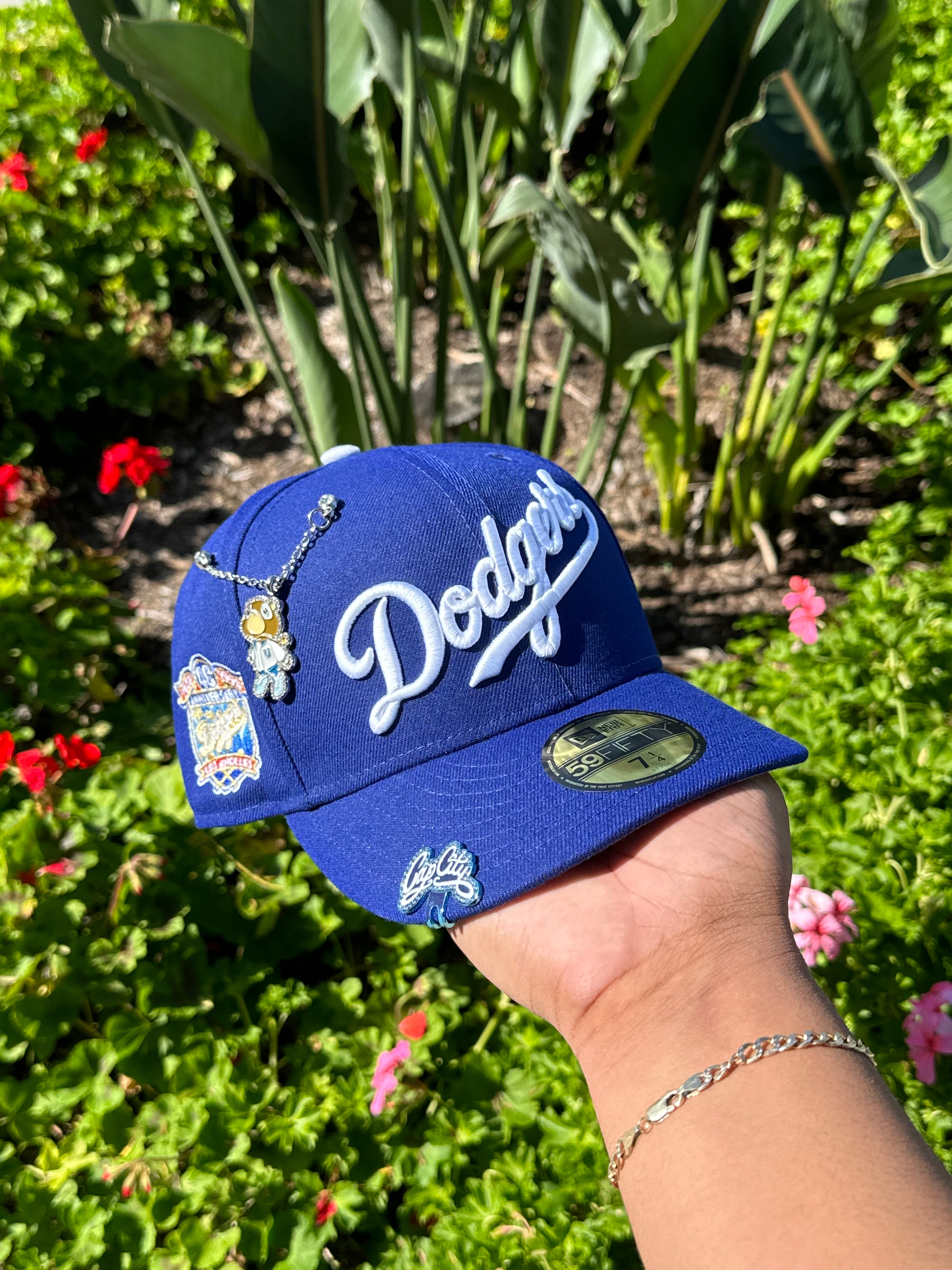 NEW ERA 59FIFTY BLUE LOS ANGELES DODGERS SCRIPT W/ 40TH ANNIVERSARY SIDE PATCH