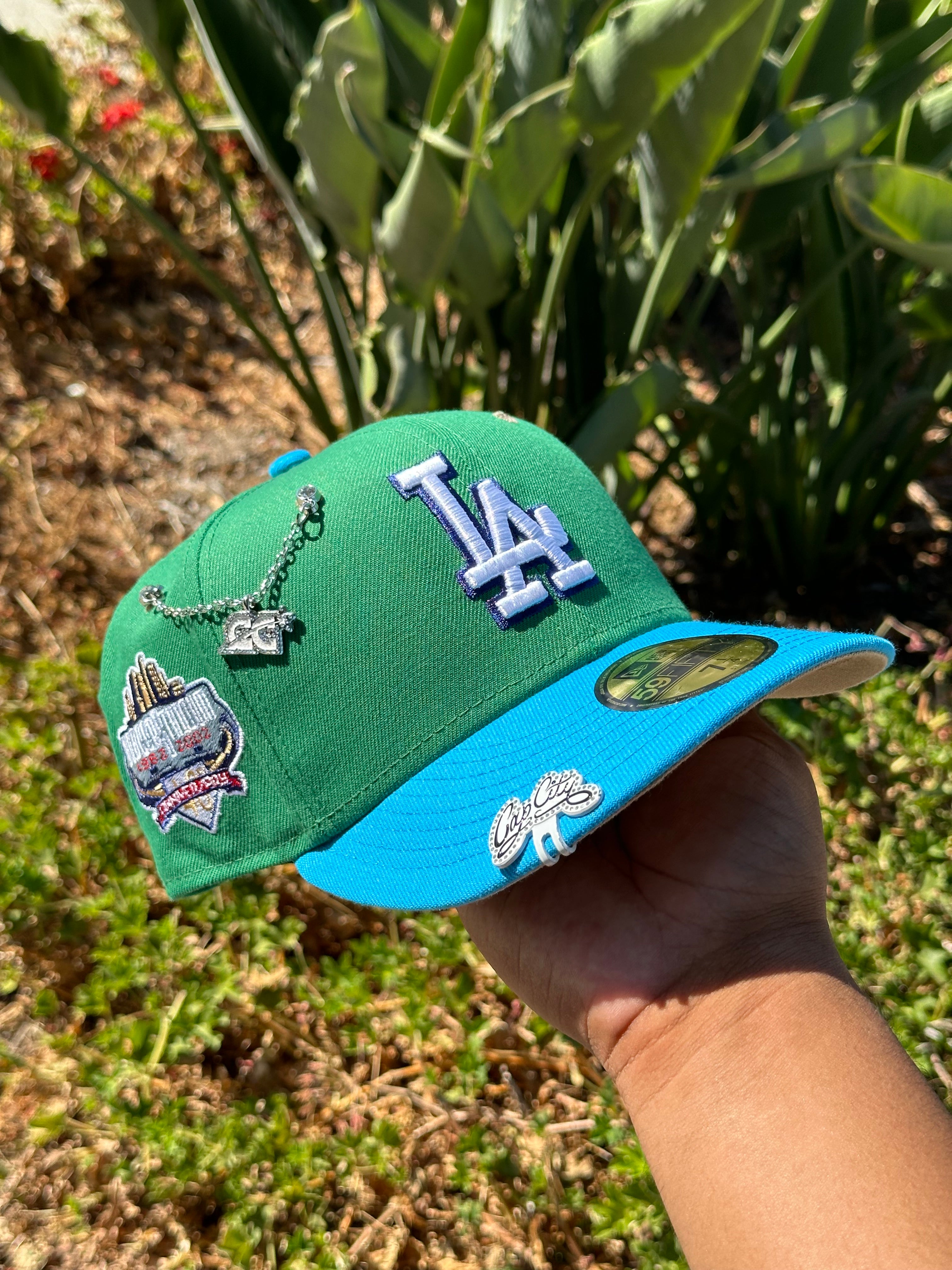 EXCLUSIVO DE NEW ERA 59FIFTY CROMADO BLANCO/VERDE BOSQUE LOS ANGELES DODGERS CON PARCHE DEL 100 ANIVERSARIO