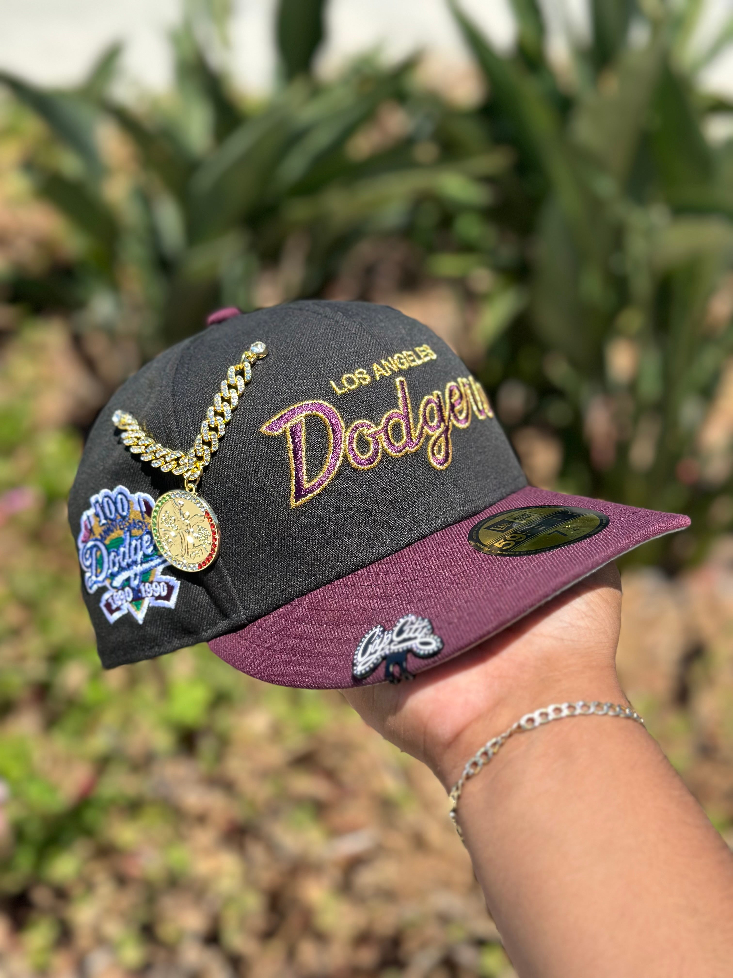 NEW ERA 59FIFTY BLACK/BURGUNDY LOS ANGELES DODGERS W/ 100TH ANNIVERSARY SIDE PATCH