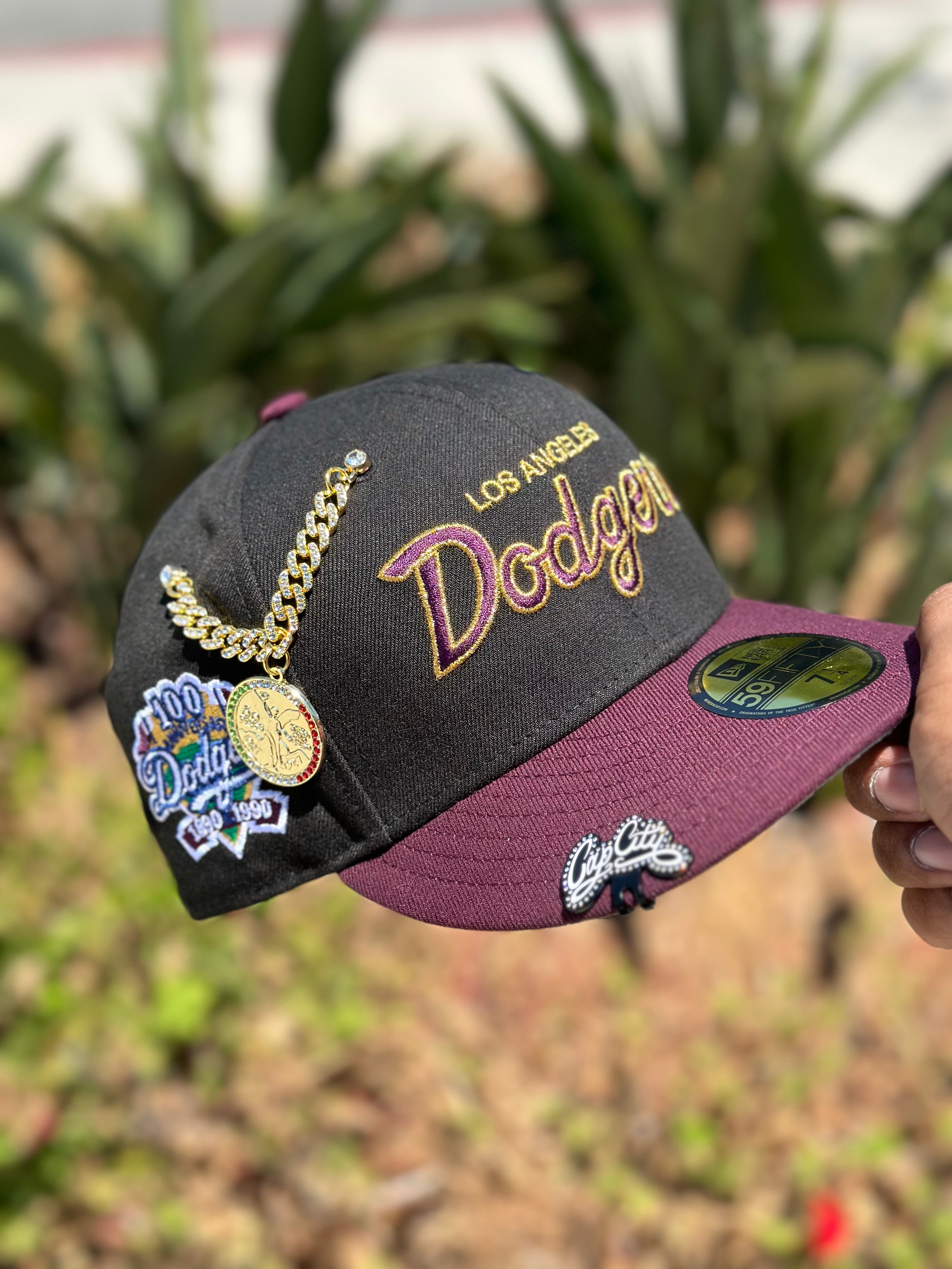 NEW ERA 59FIFTY BLACK/BURGUNDY LOS ANGELES DODGERS W/ 100TH ANNIVERSARY SIDE PATCH