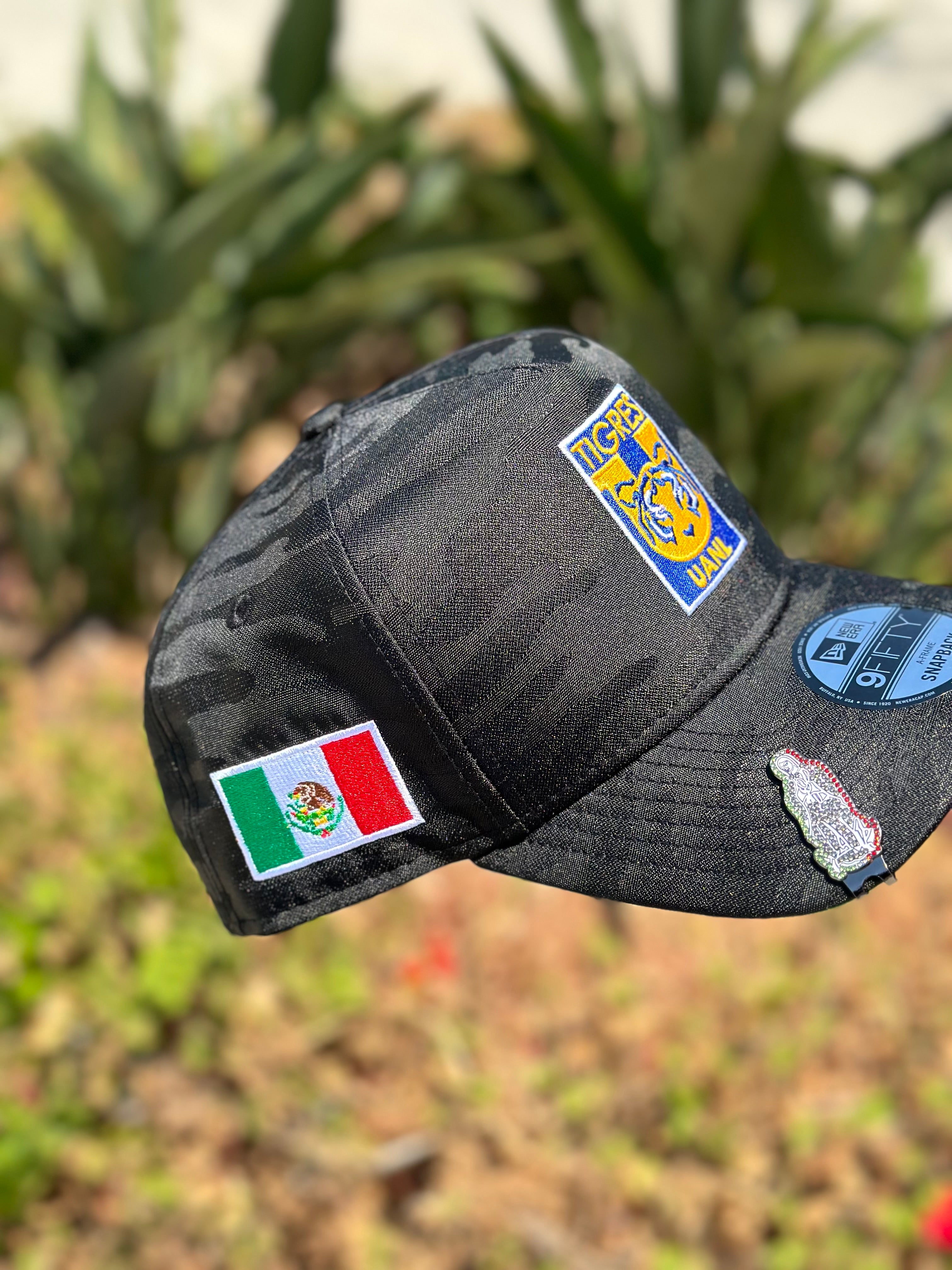 NEW ERA EXCLUSIVE 9FIFTY A-FRAME BLACK CAMO "CLUB TIGRES UANL" SNAPBACK W/ MEXICO FLAG SIDE PATCH