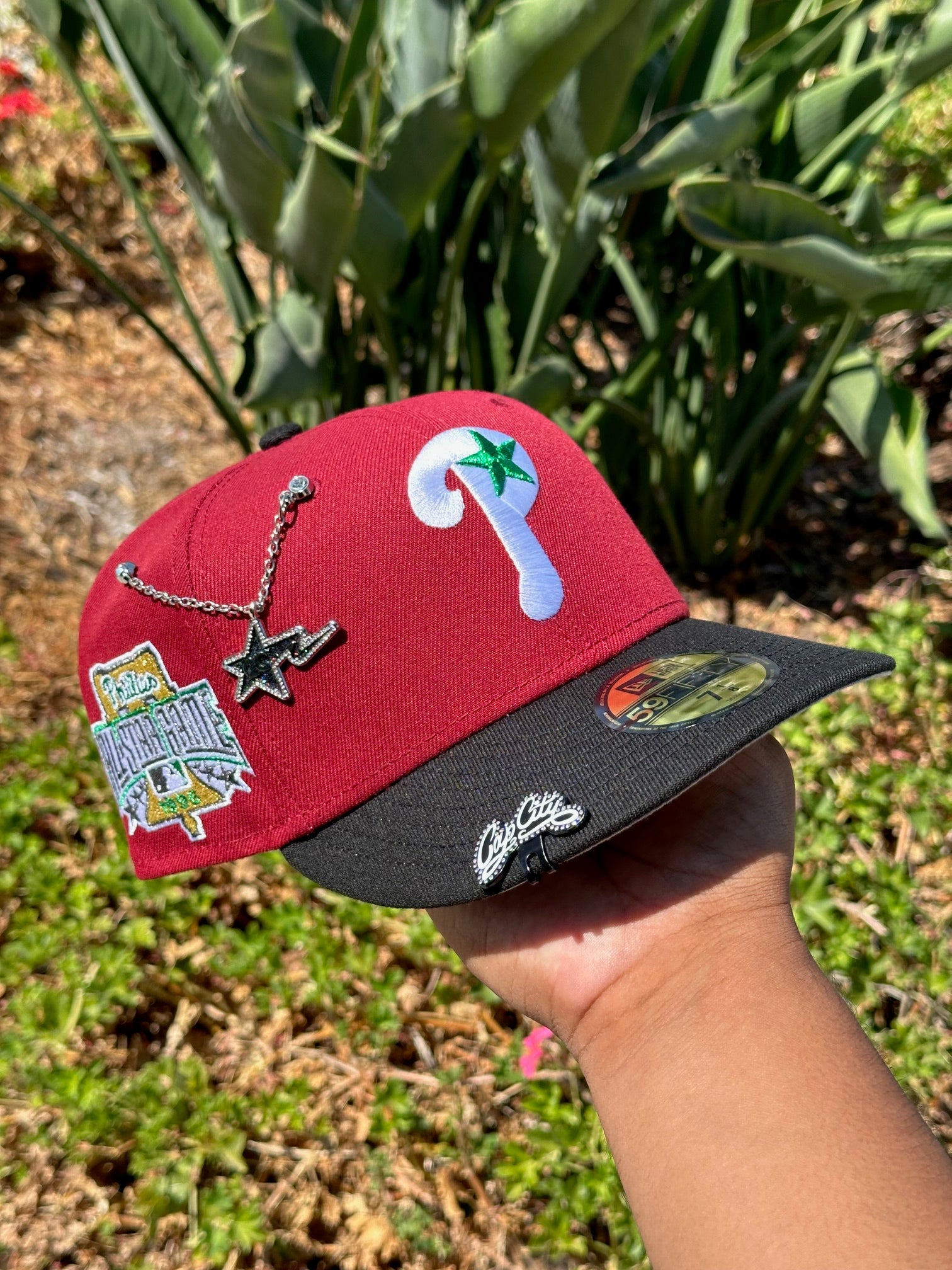 NEW ERA EXCLUSIVE 59FIFTY MARRON RED/BLACK PHILADELPHIA PHILLIES W/ 1996 ALL STAR GAME PATCH