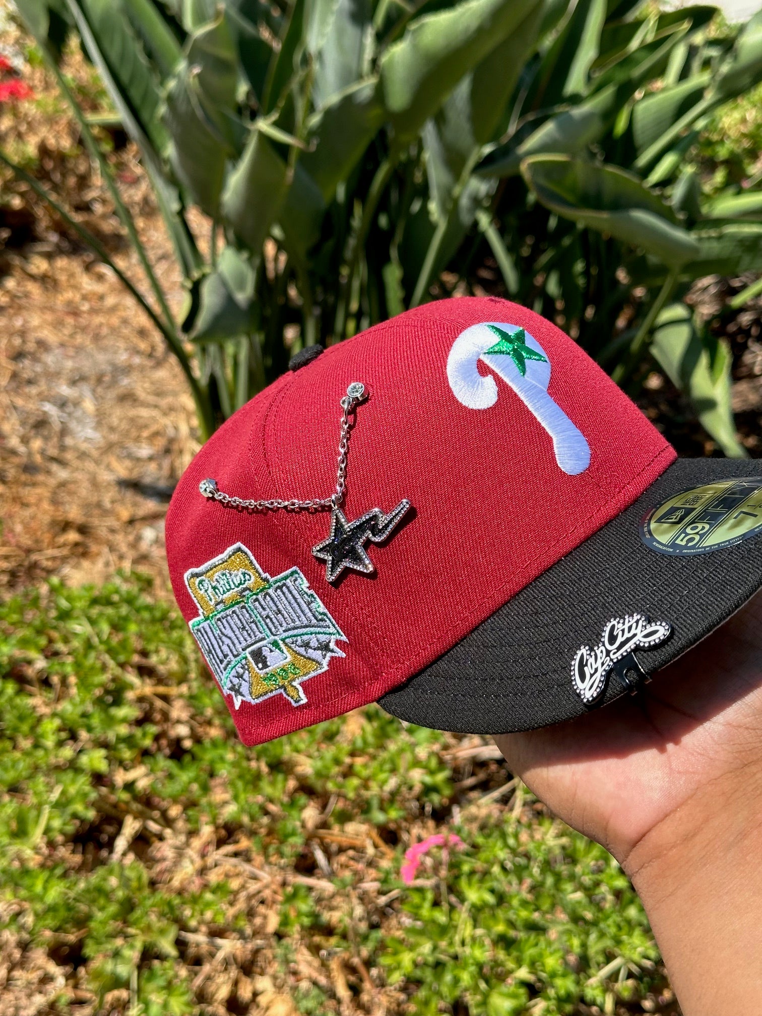 NEW ERA EXCLUSIVE 59FIFTY MARRON RED/BLACK PHILADELPHIA PHILLIES W/ 1996 ALL STAR GAME PATCH