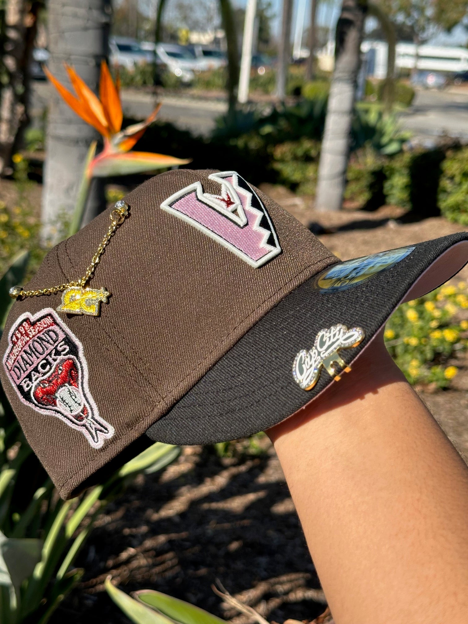 NEW ERA EXCLUSIVE 59FIFTY MOCHA/BLACK UPSIDE DOWN ARIZONA DIAMONDBACKS W/ 1998 INAUGURAL SEASON SIDE PATCH