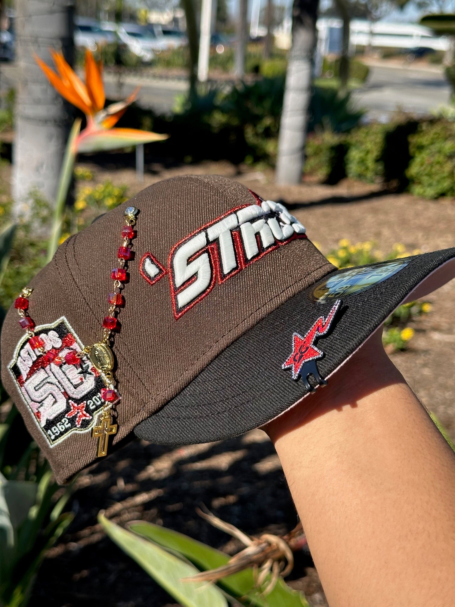 NEW ERA EXCLUSIVE 59FIFTY MOCHA/BLACK HOUSTON ASTROS SCRIPT W/ 50TH ANNIVERSARY SIDE PATCH