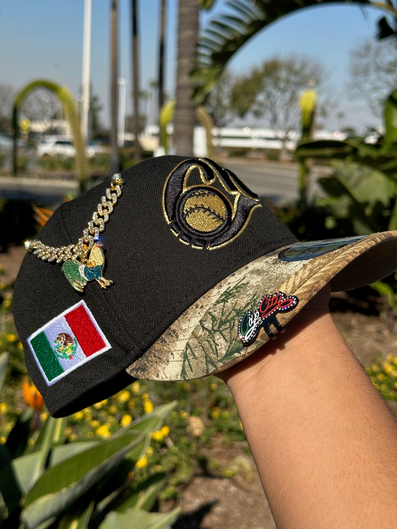 NEW ERA EXCLUSIVE 59FIFTY BLACK/REALTREE CHARROS DE JALISCO W/ MEXICO FLAG SIDE PATCH