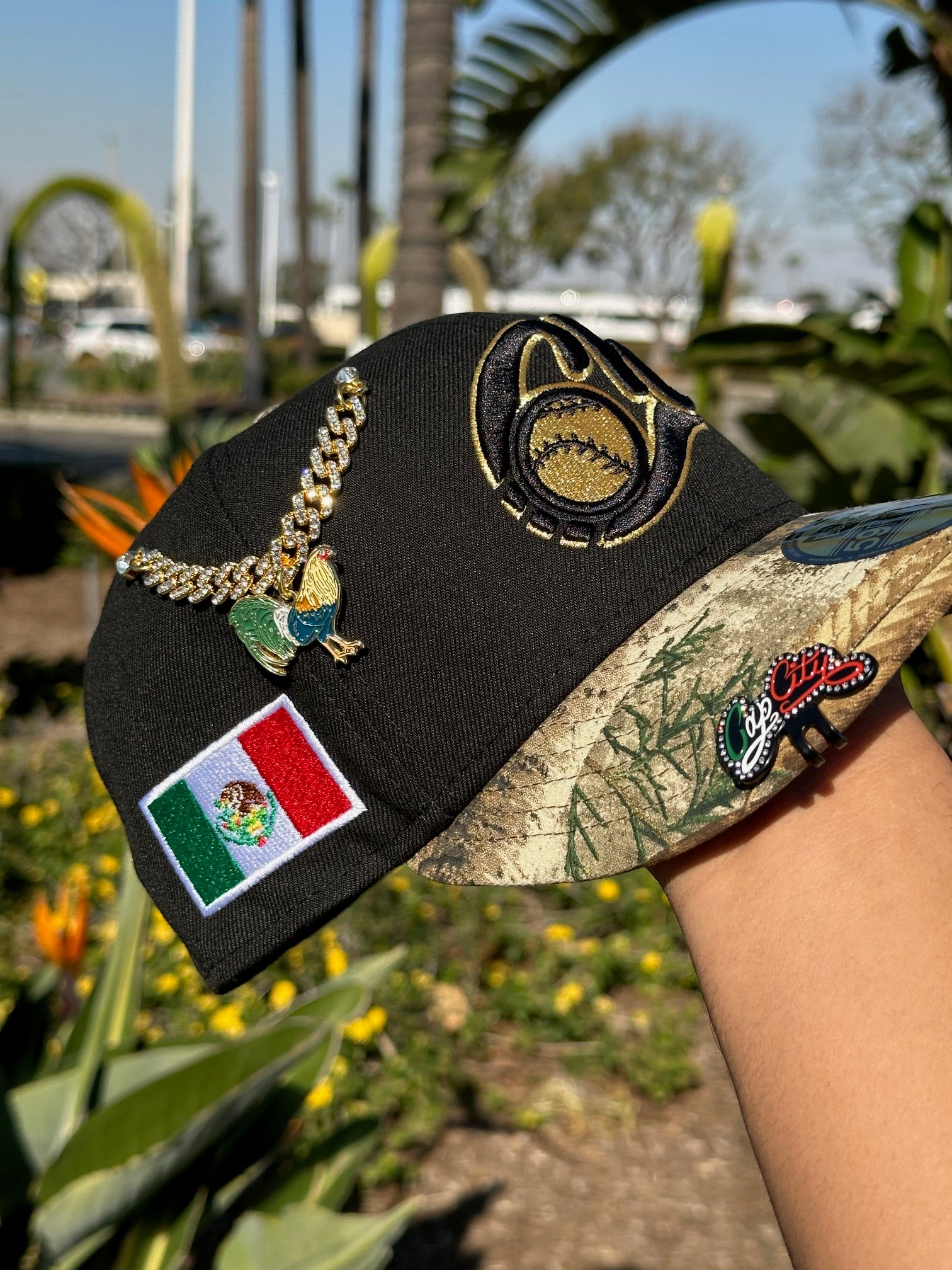 NEW ERA EXCLUSIVE 59FIFTY BLACK/REALTREE CHARROS DE JALISCO W/ MEXICO FLAG SIDE PATCH