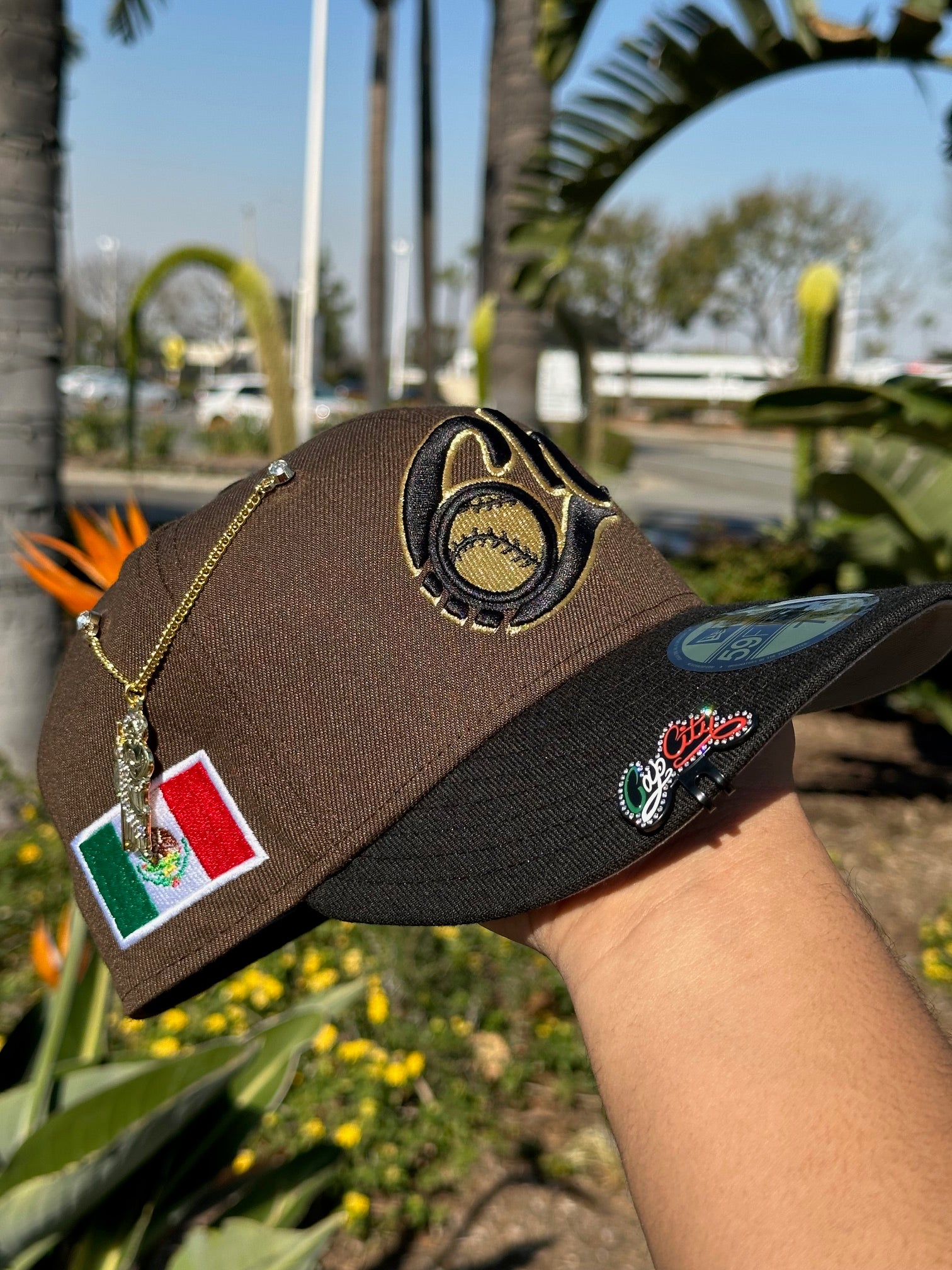 NEW ERA EXCLUSIVE 59FIFTY MOCHA/BLACK CHARROS DE JALISCO W/ MEXICO FLAG SIDE PATCH