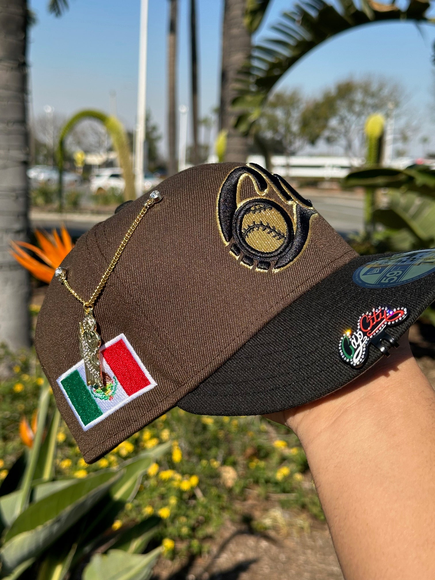 NEW ERA EXCLUSIVE 59FIFTY MOCHA/BLACK CHARROS DE JALISCO W/ MEXICO FLAG SIDE PATCH
