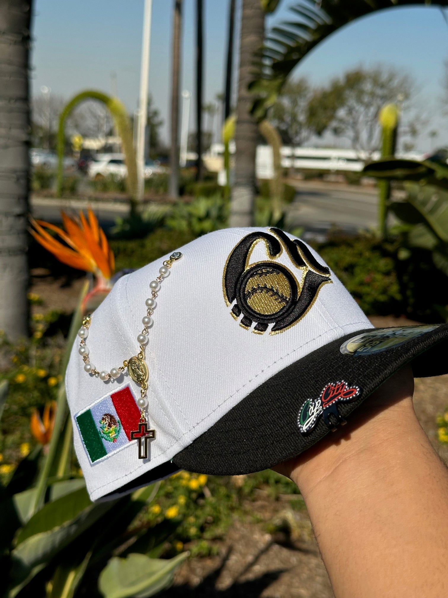 NEW ERA EXCLUSIVE 59FIFTY CHROME/BLACK CHARROS DE JALISCO W/ MEXICO FLAG SIDE PATCH