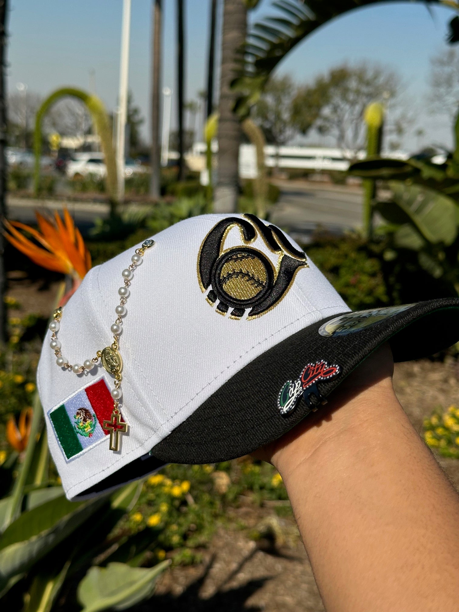 NEW ERA EXCLUSIVE 59FIFTY CHROME/BLACK CHARROS DE JALISCO W/ MEXICO FLAG SIDE PATCH
