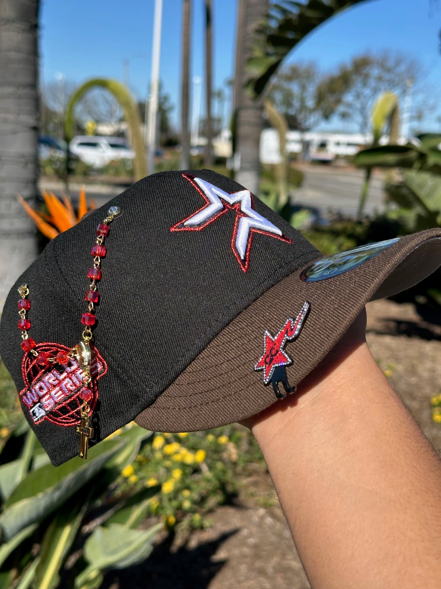 NEW ERA EXCLUSIVE 59FIFTY BLACK/WALNUT HOUSTON ASTROS W/ 2005 WORLD SERIES SIDE PATCH