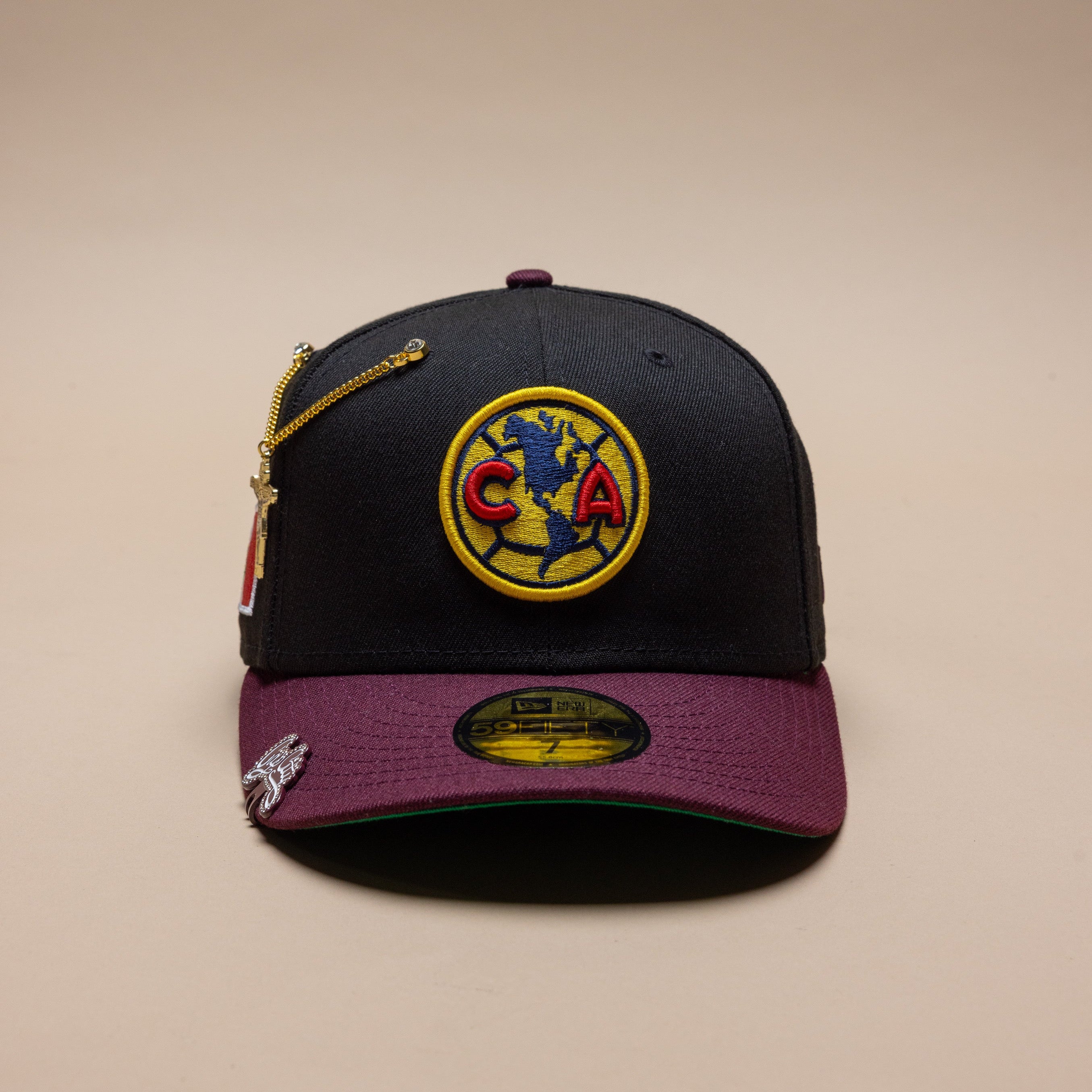 NEW ERA EXCLUSIVE 59FIFTY BLACK/BURGUNDY "CLUB AMERICA" W/ MEXICO FLAG SIDE PATCH